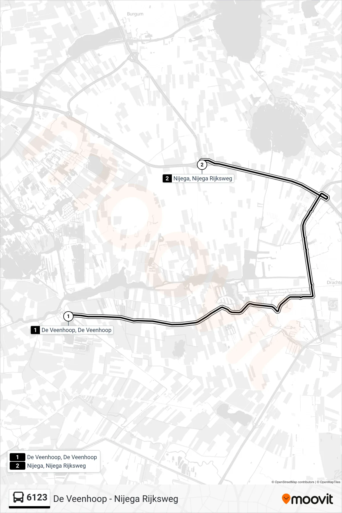 Lijn 6123 (bus, Nijega): route en haltes op de kaart