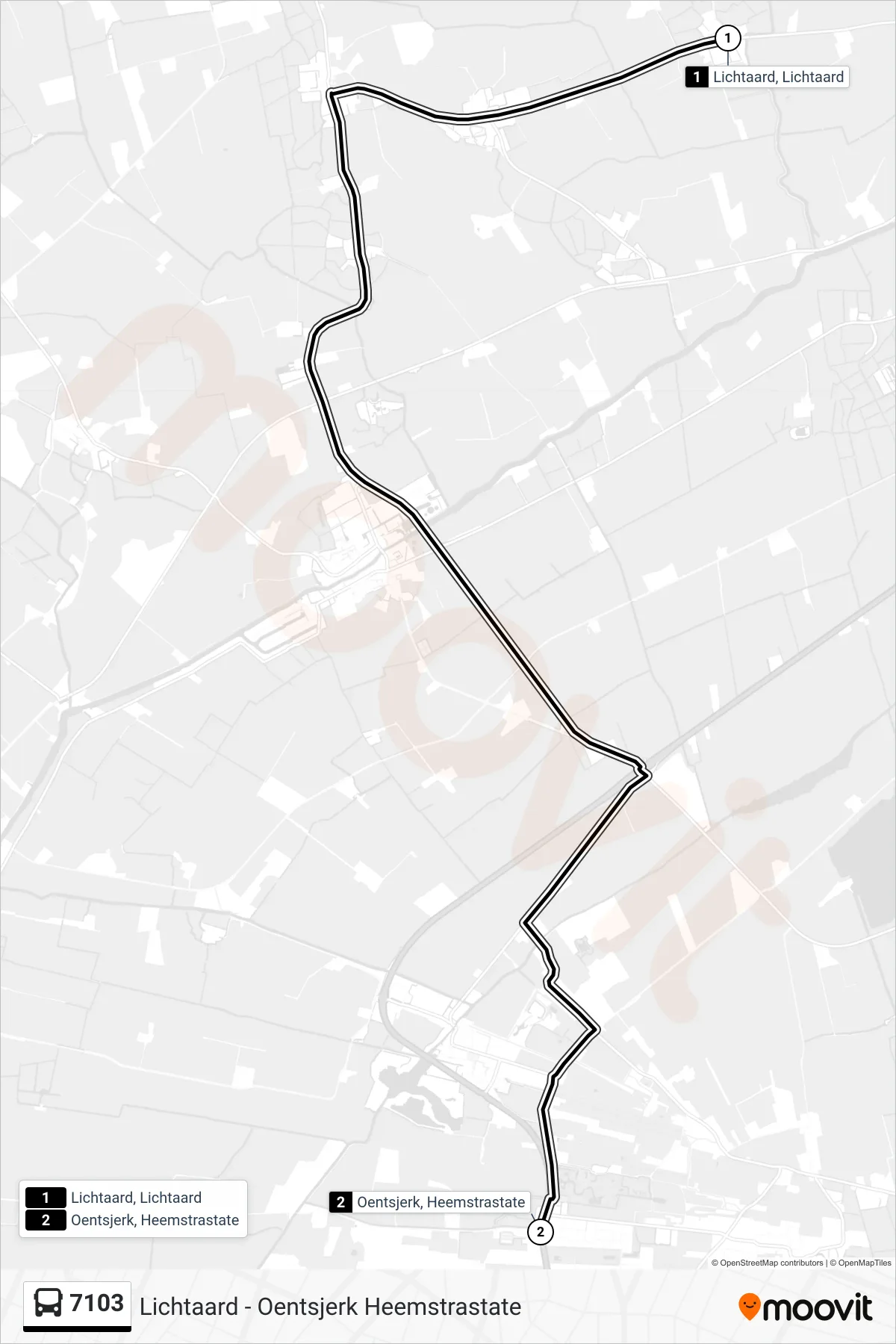 Lijn 7103 (bus, Oentsjerk): route en haltes op de kaart