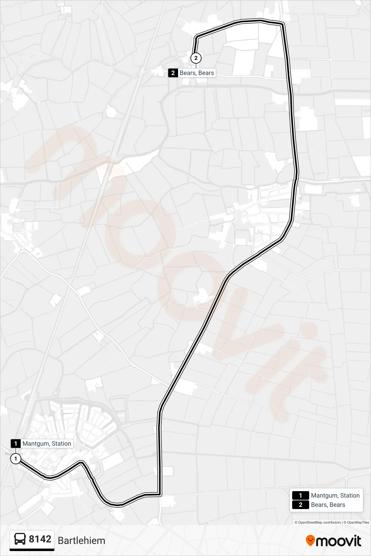 8142 bus Line (Bartlehiem) route and stops on a map