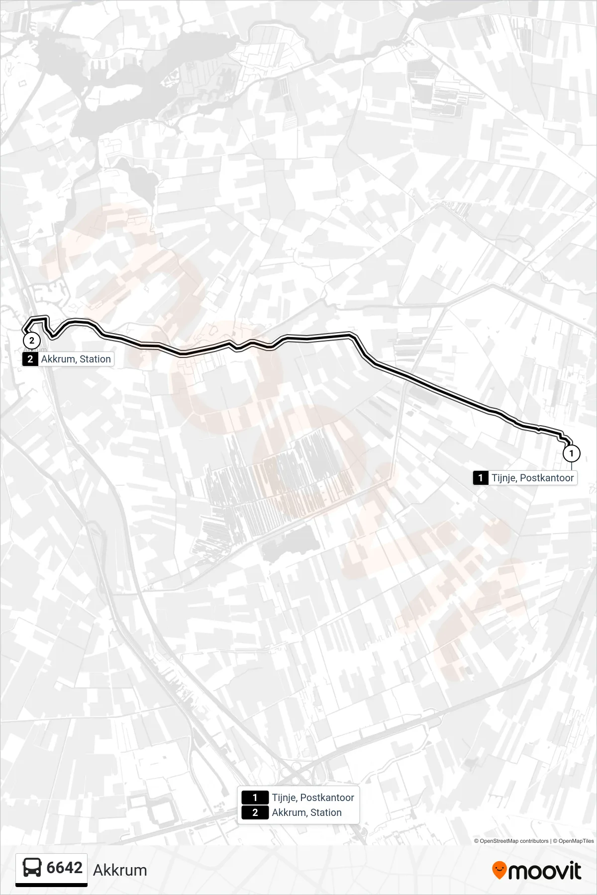 Lijn 6642 (bus, Akkrum): route en haltes op de kaart