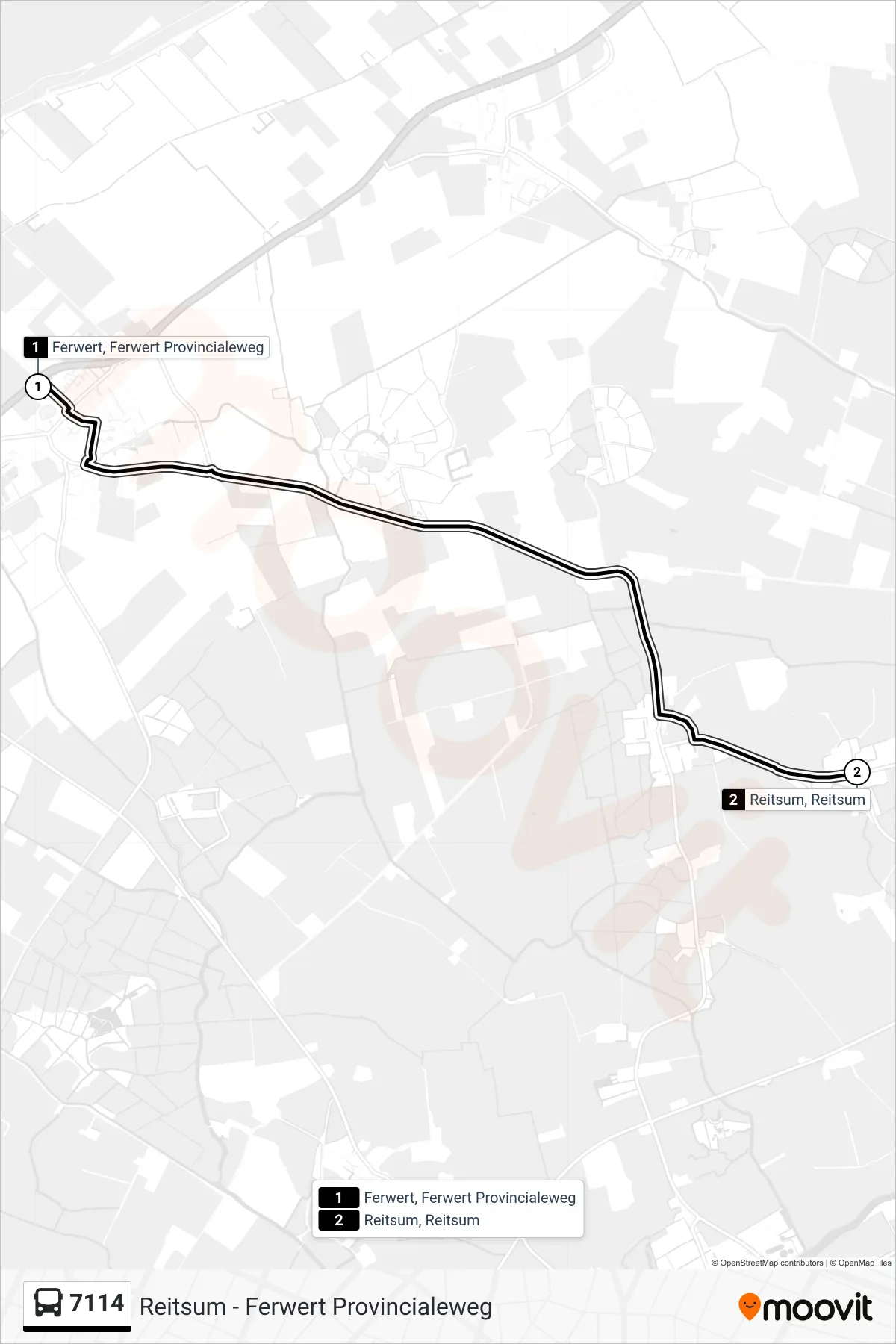 7114 bus Line (Reitsum) route and stops on a map