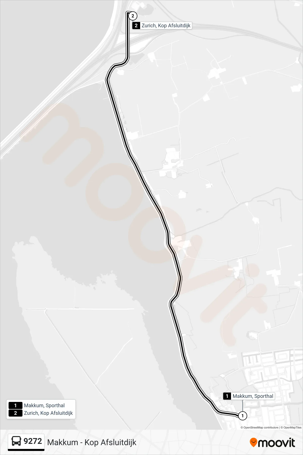 Lijn 9272 (bus, Kop Afsluitdijk): route en haltes op de kaart