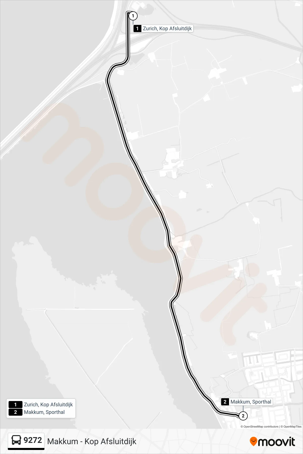 Lijn 9272 (bus, Makkum): route en haltes op de kaart