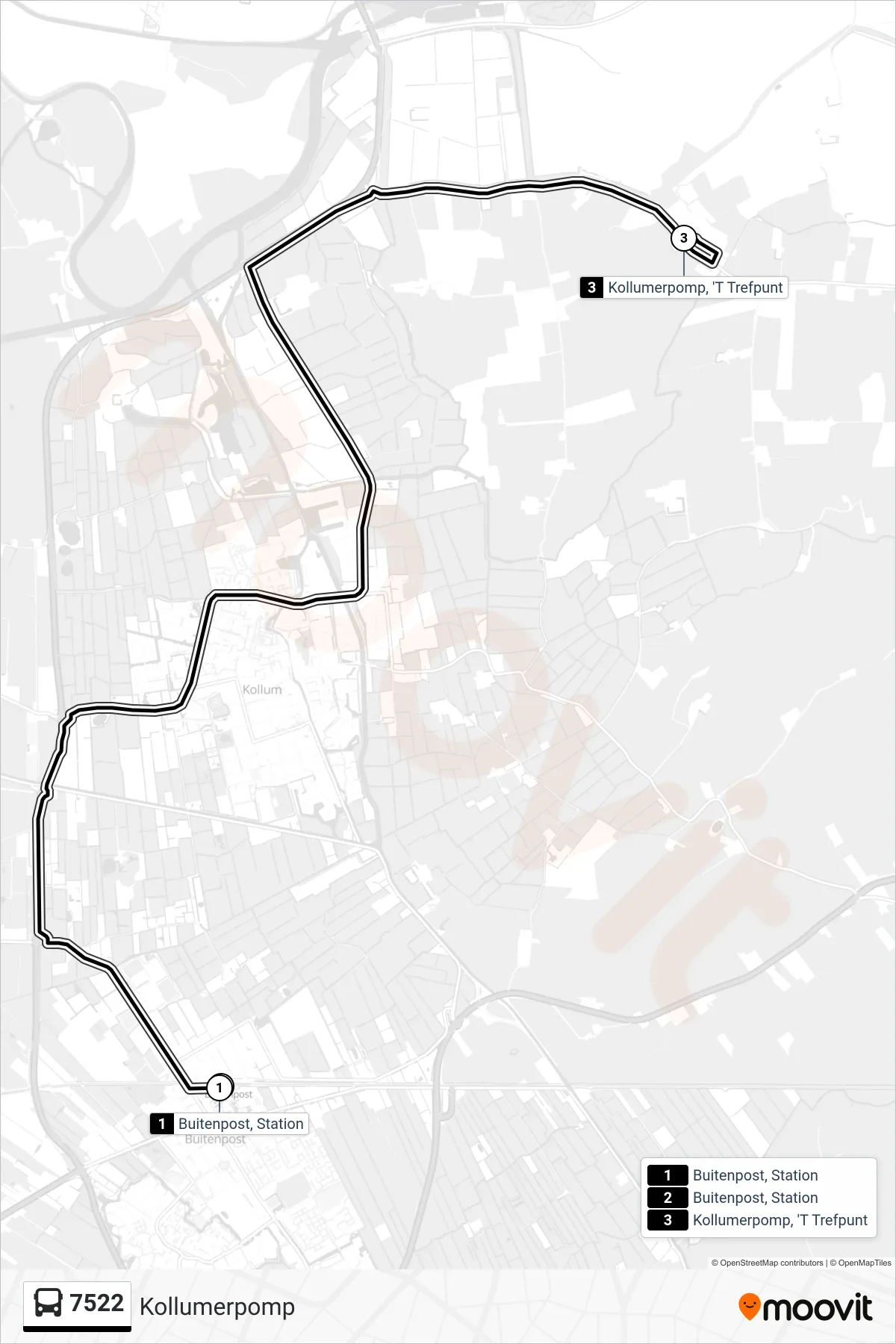 7522 bus Line (Kollumerpomp) route and stops on a map