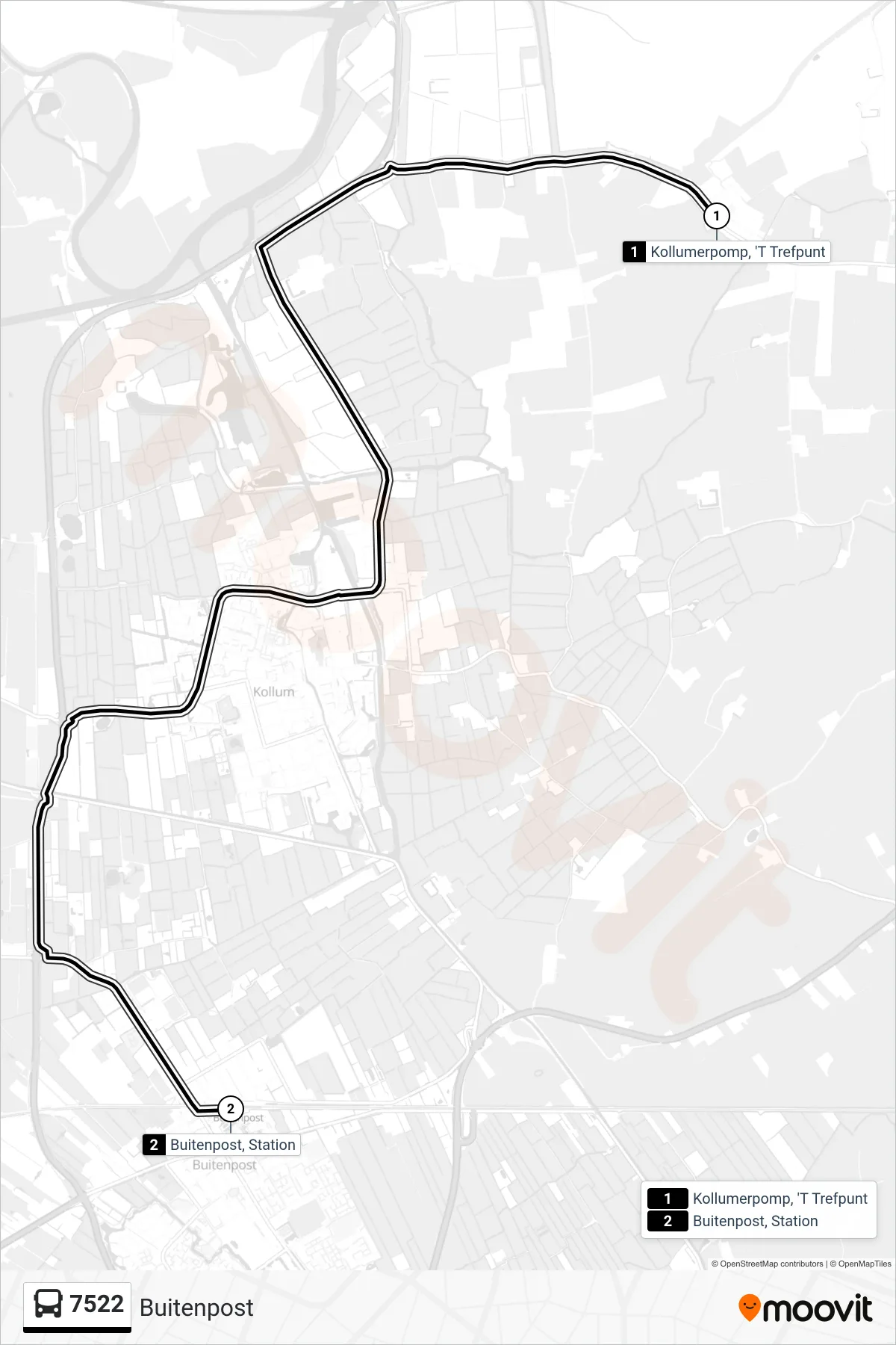 Lijn 7522 (bus, Buitenpost): route en haltes op de kaart
