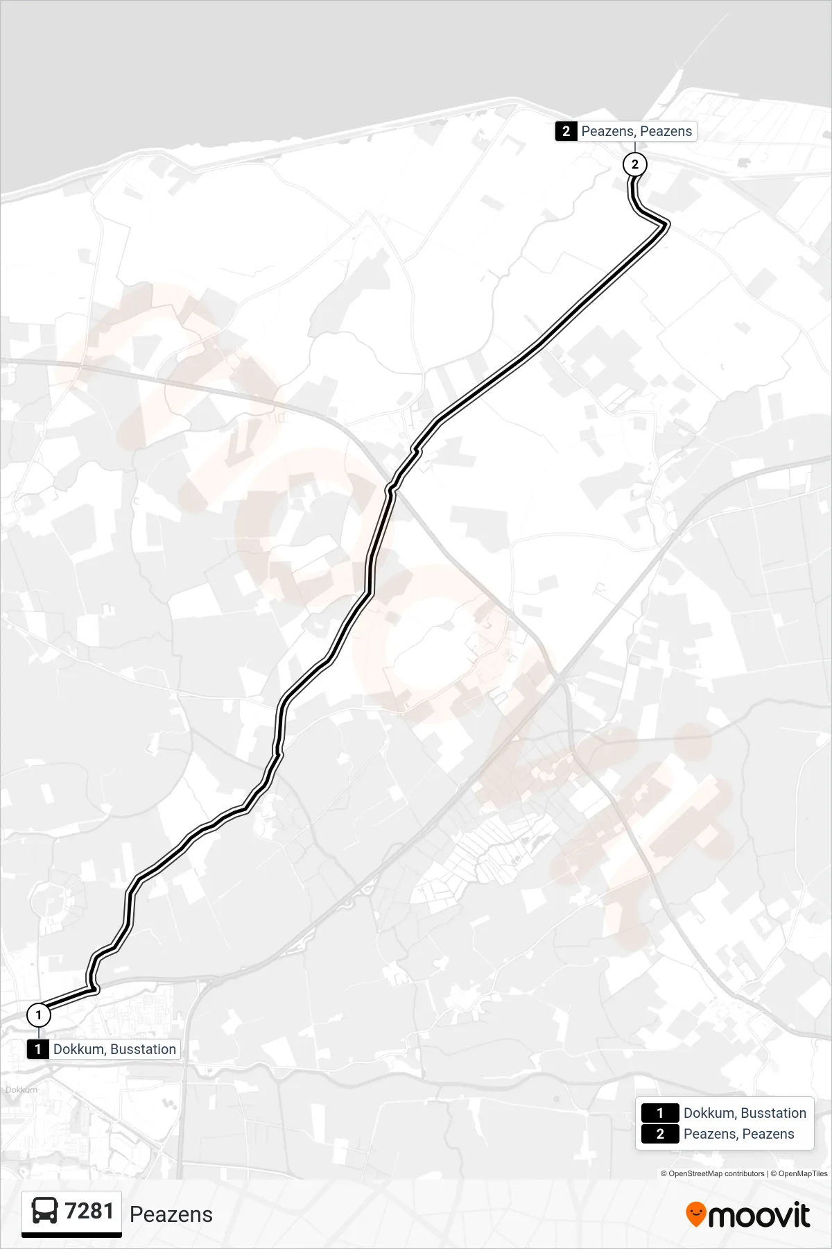 Lijn 7281 (bus, Peazens): route en haltes op de kaart
