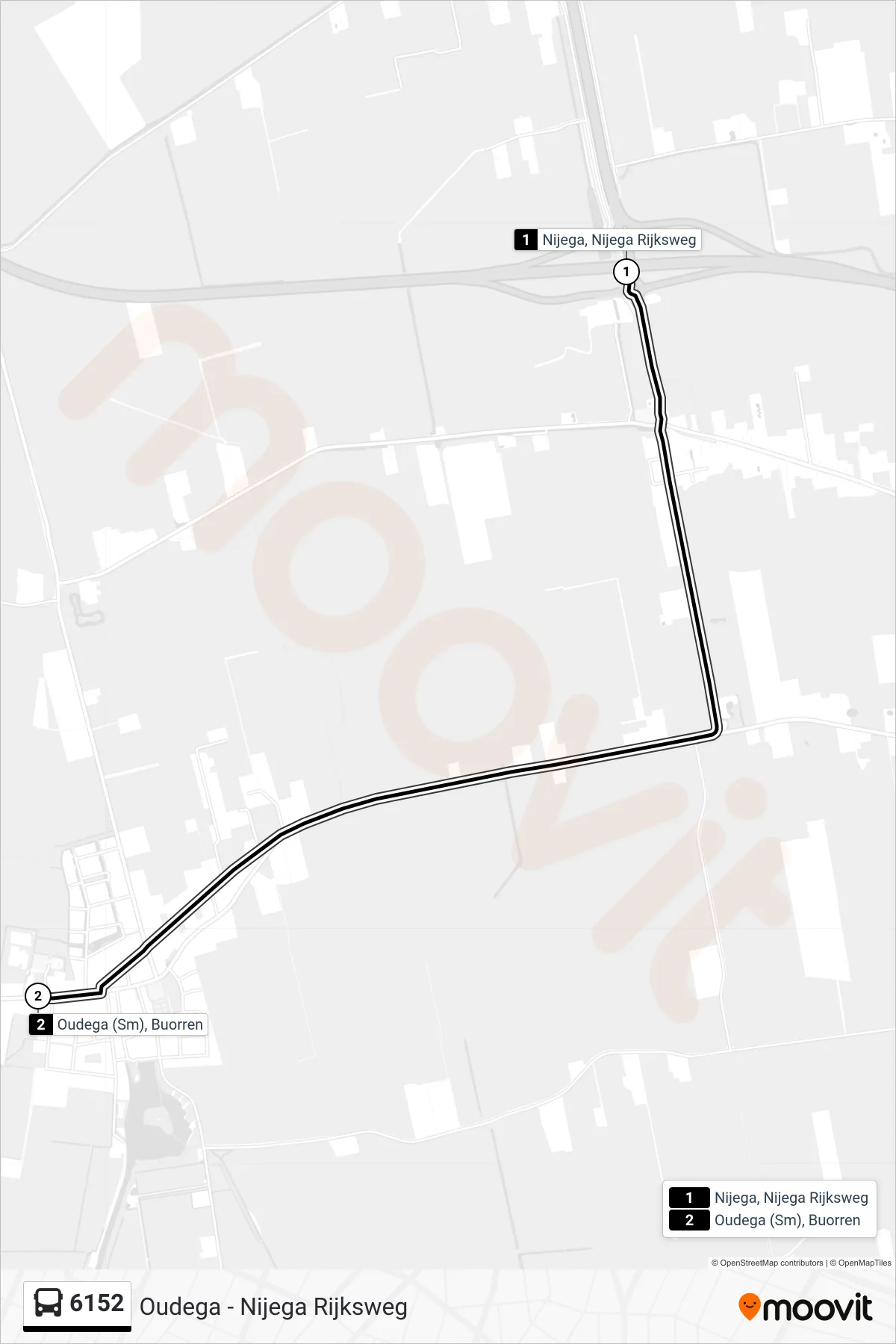 Lijn 6152 (bus, Oudega): route en haltes op de kaart