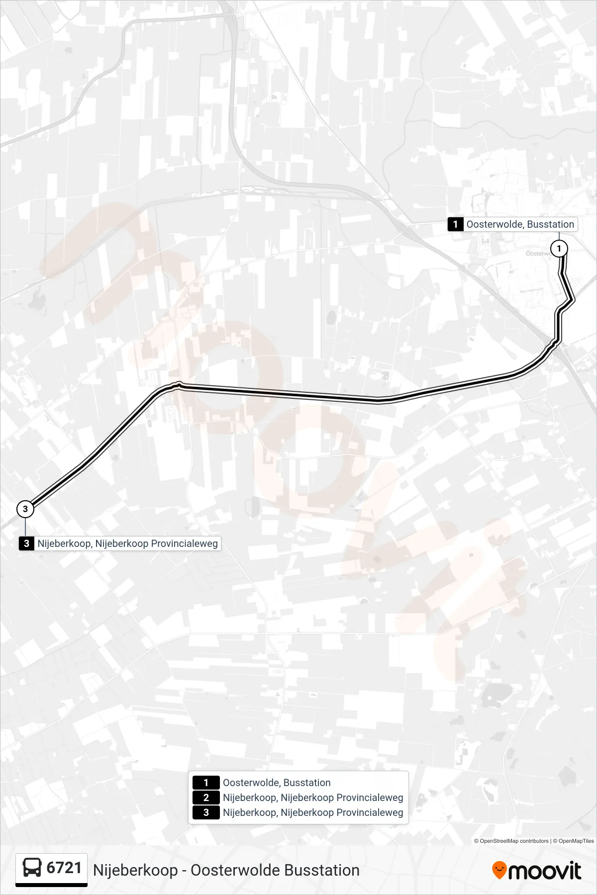 Lijn 6721 (bus, Nijeberkoop): route en haltes op de kaart