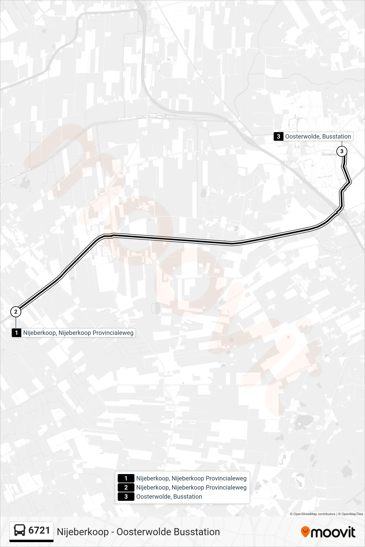 Lijn 6721 (bus, Oosterwolde): route en haltes op de kaart