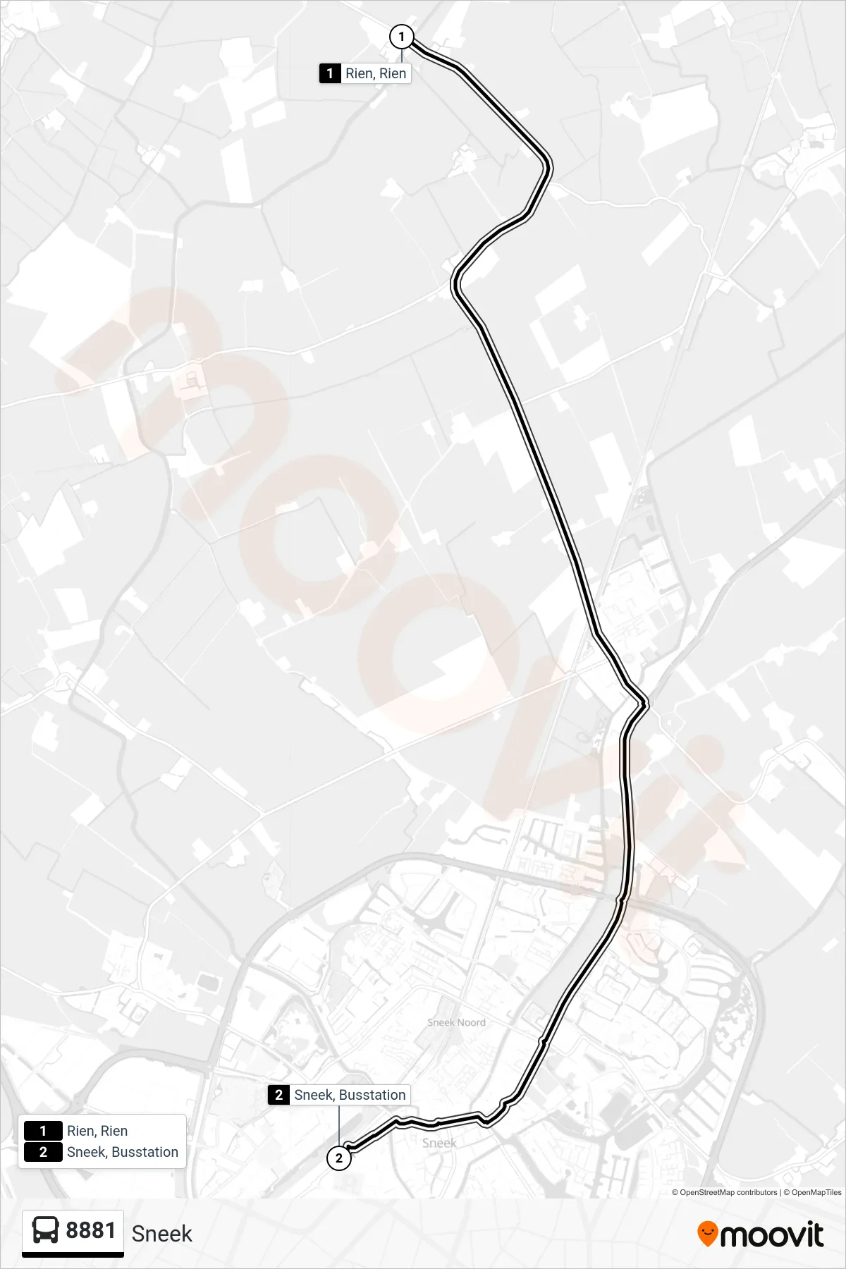 8881 bus Line (Sneek) route and stops on a map
