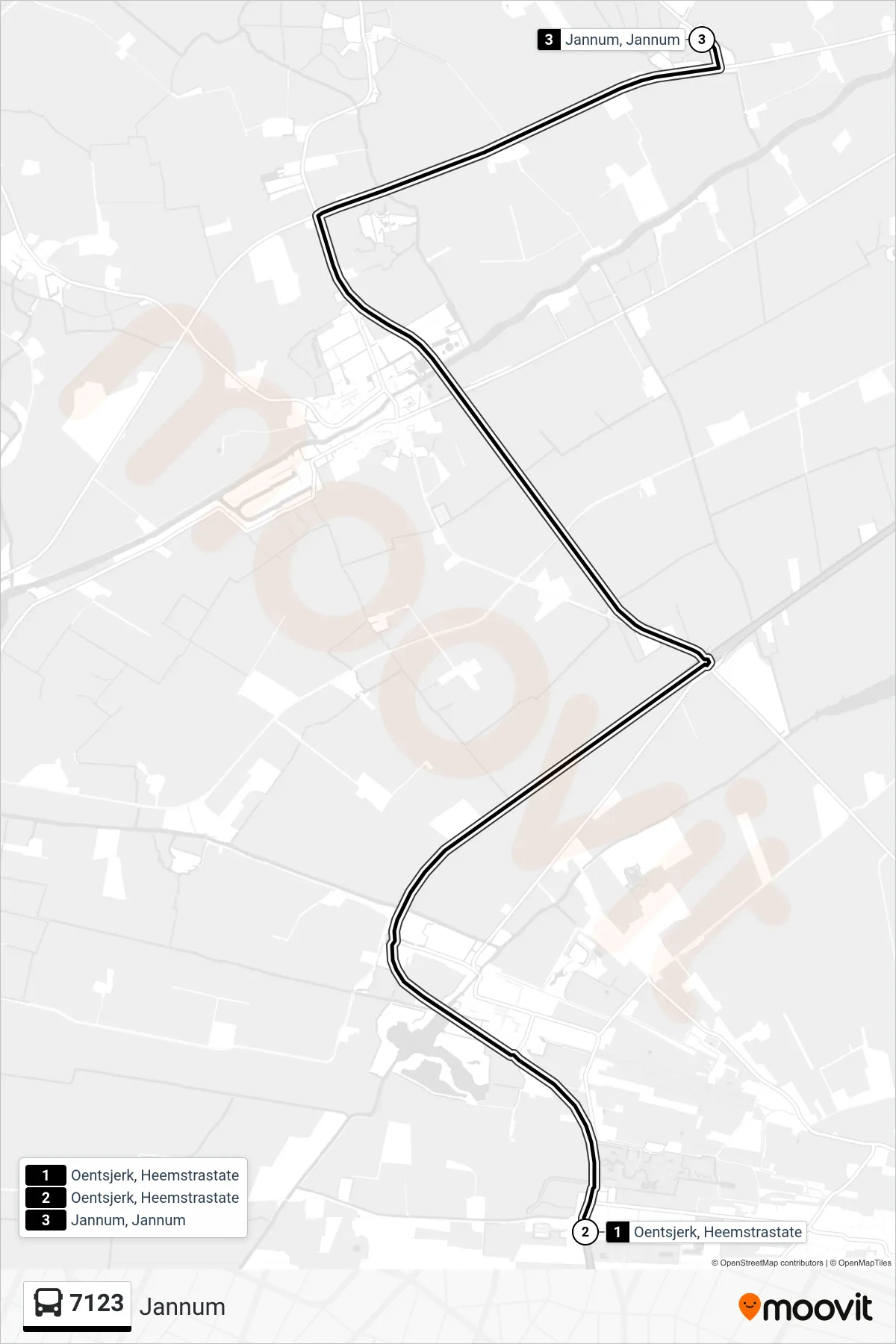Lijn 7123 (bus, Jannum): route en haltes op de kaart