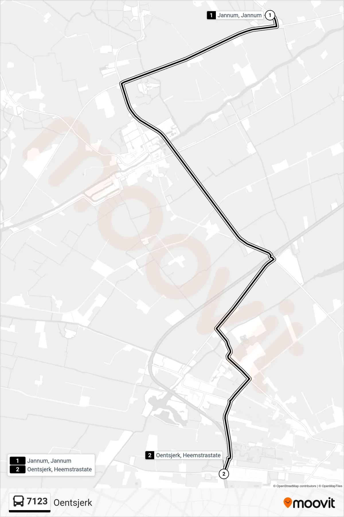 Lijn 7123 (bus, Oentsjerk): route en haltes op de kaart