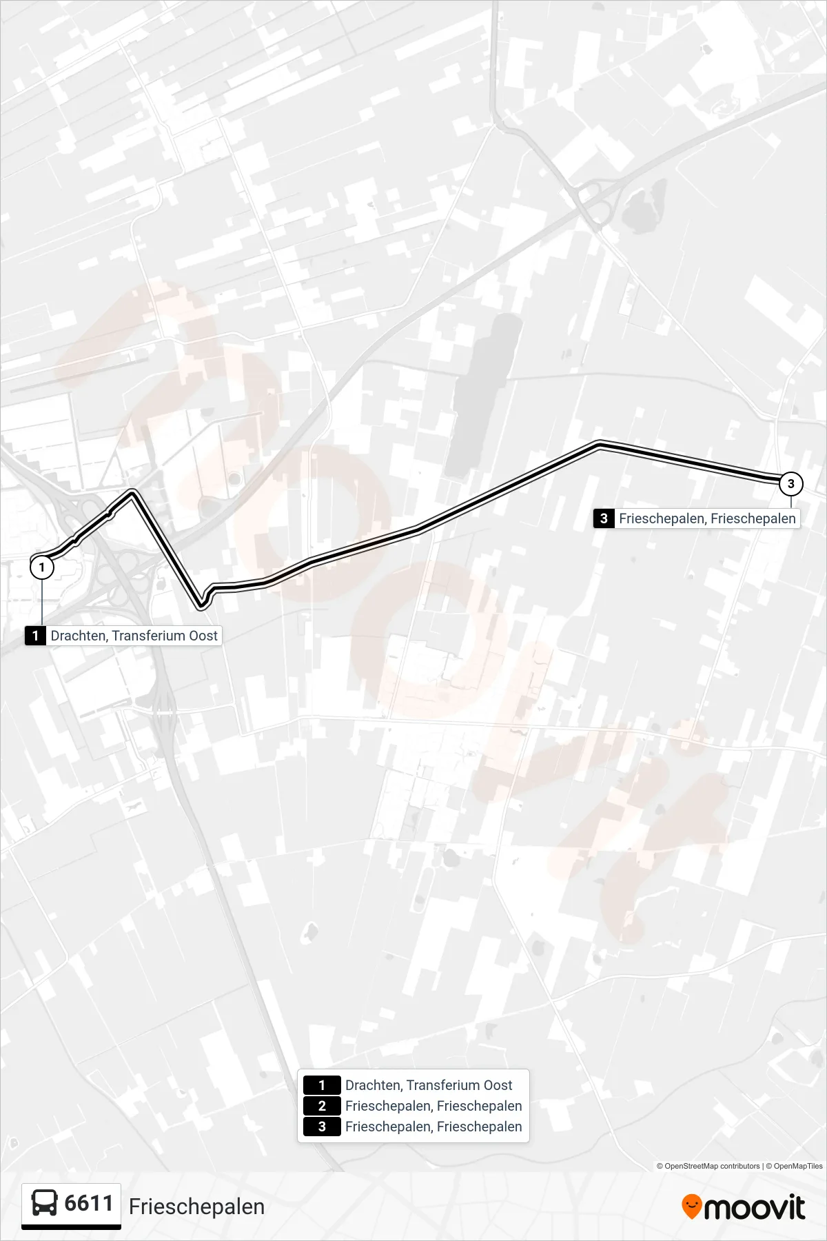 6611 bus Line (Frieschepalen) route and stops on a map