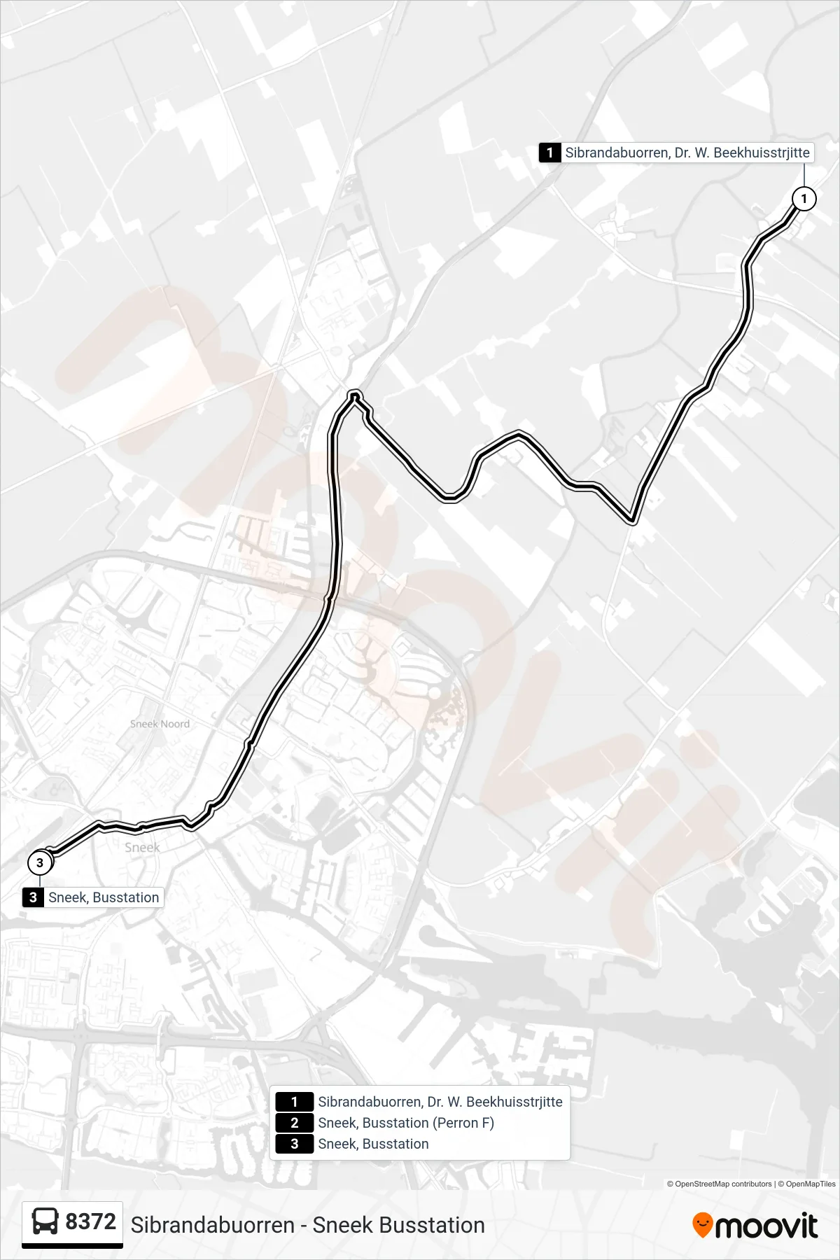 8372 bus Line (Sneek) route and stops on a map