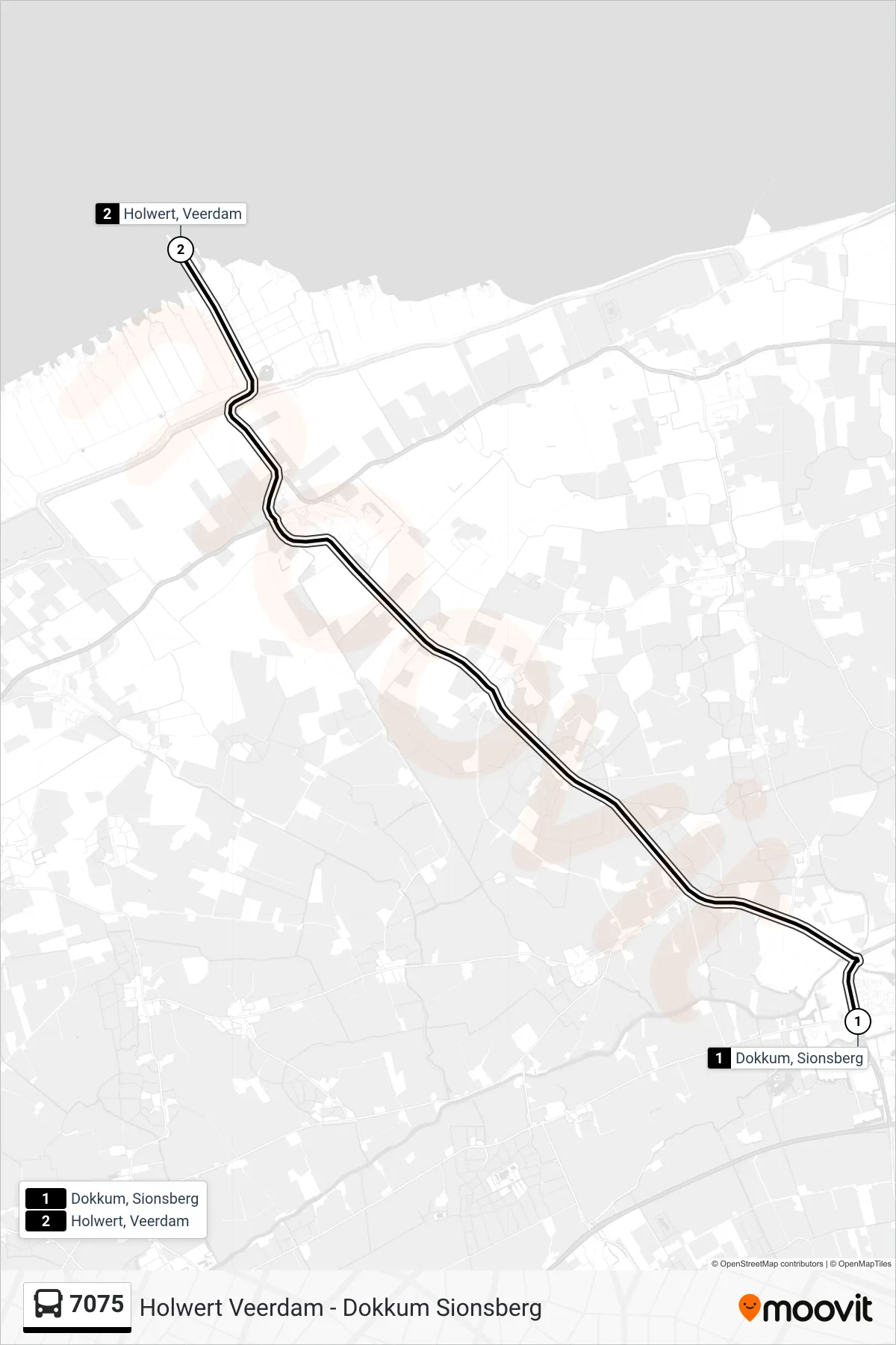 Lijn 7075 (bus, Holwert Veerdam): route en haltes op de kaart