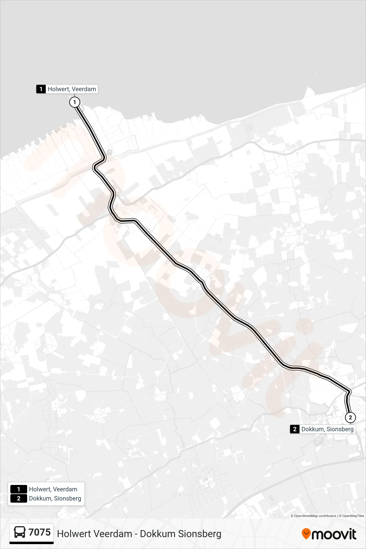 7075 bus Line (Dokkum) route and stops on a map