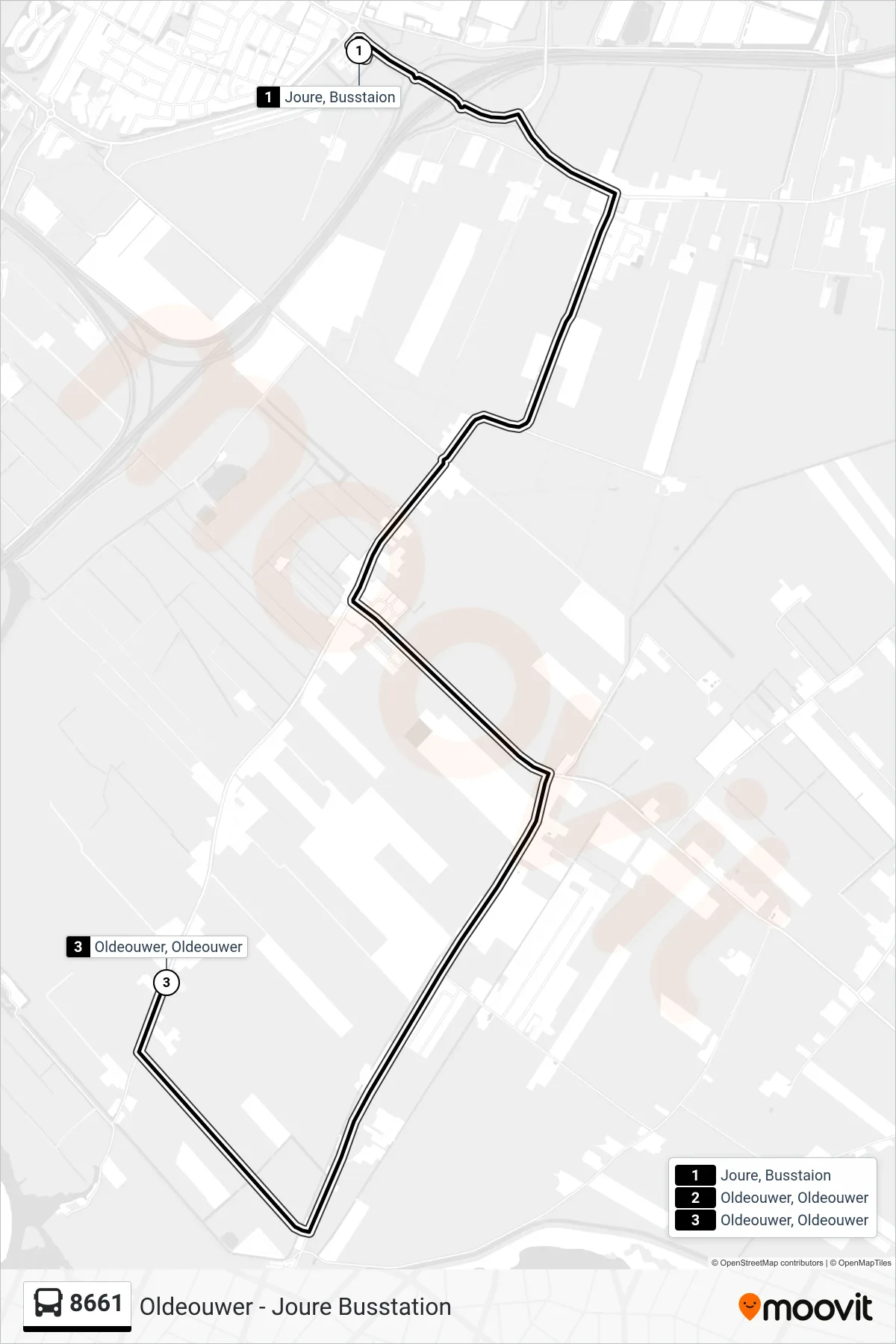 Lijn 8661 (bus, Oldeouwer): route en haltes op de kaart