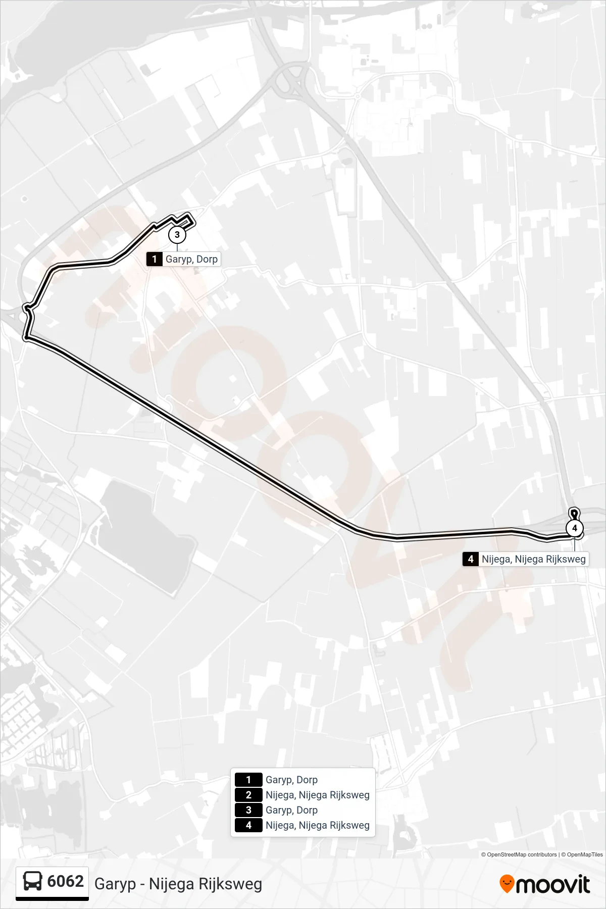 Lijn 6062 (bus, Nijega): route en haltes op de kaart