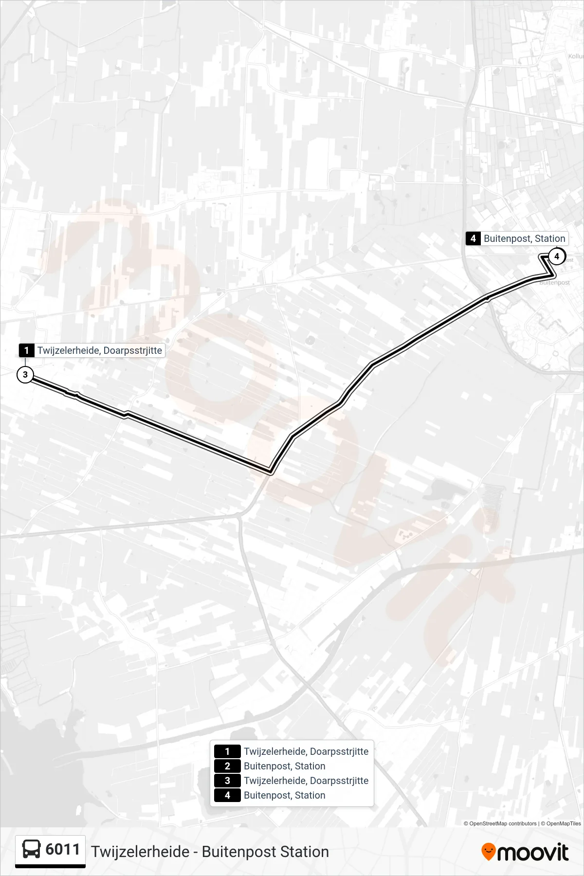 Lijn 6011 (bus, Buitenpost): route en haltes op de kaart