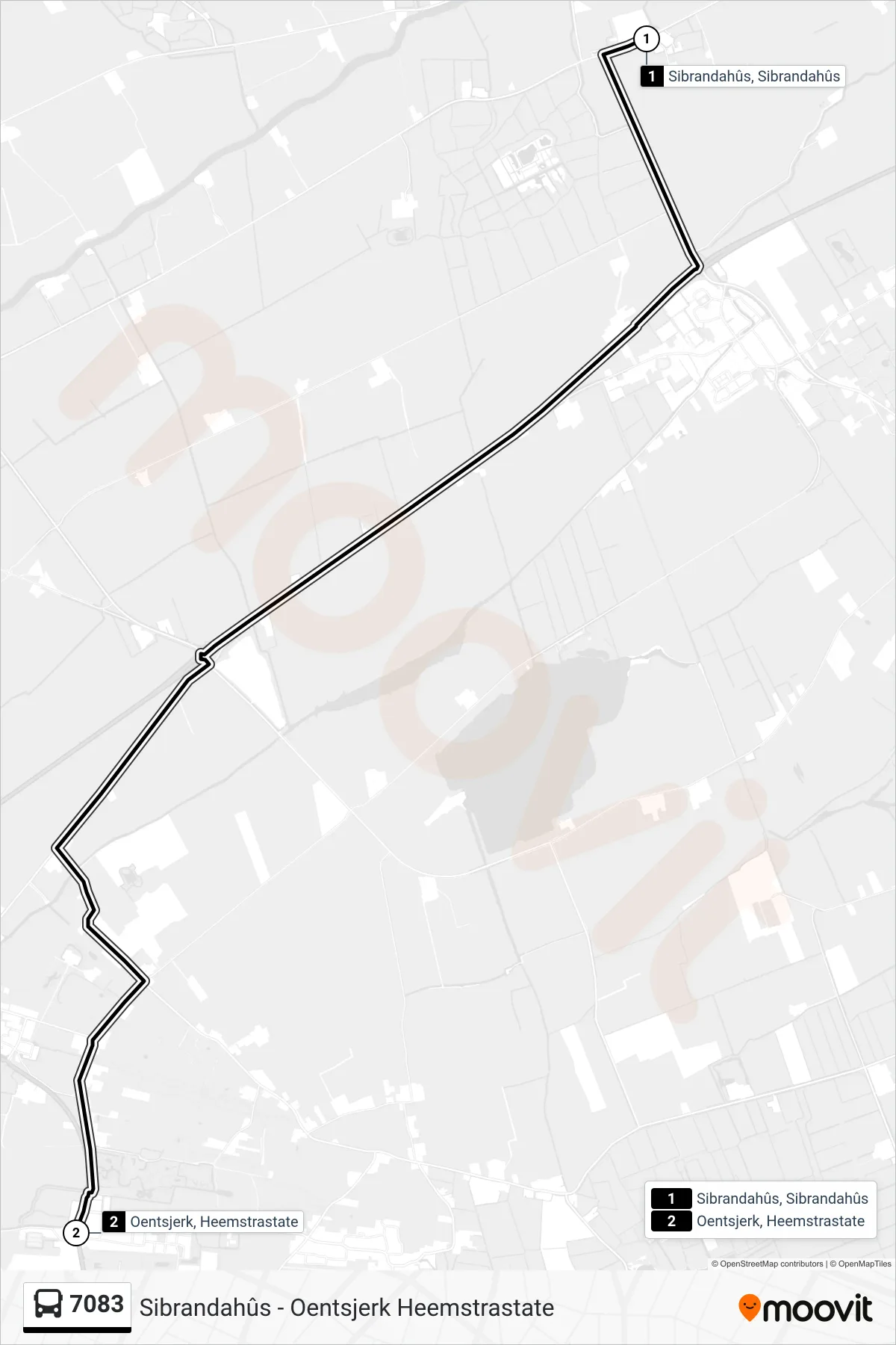 Lijn 7083 (bus, Oentsjerk): route en haltes op de kaart
