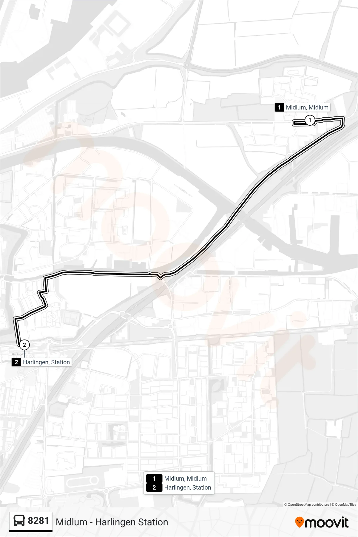Lijn 8281 (bus, Harlingen): route en haltes op de kaart