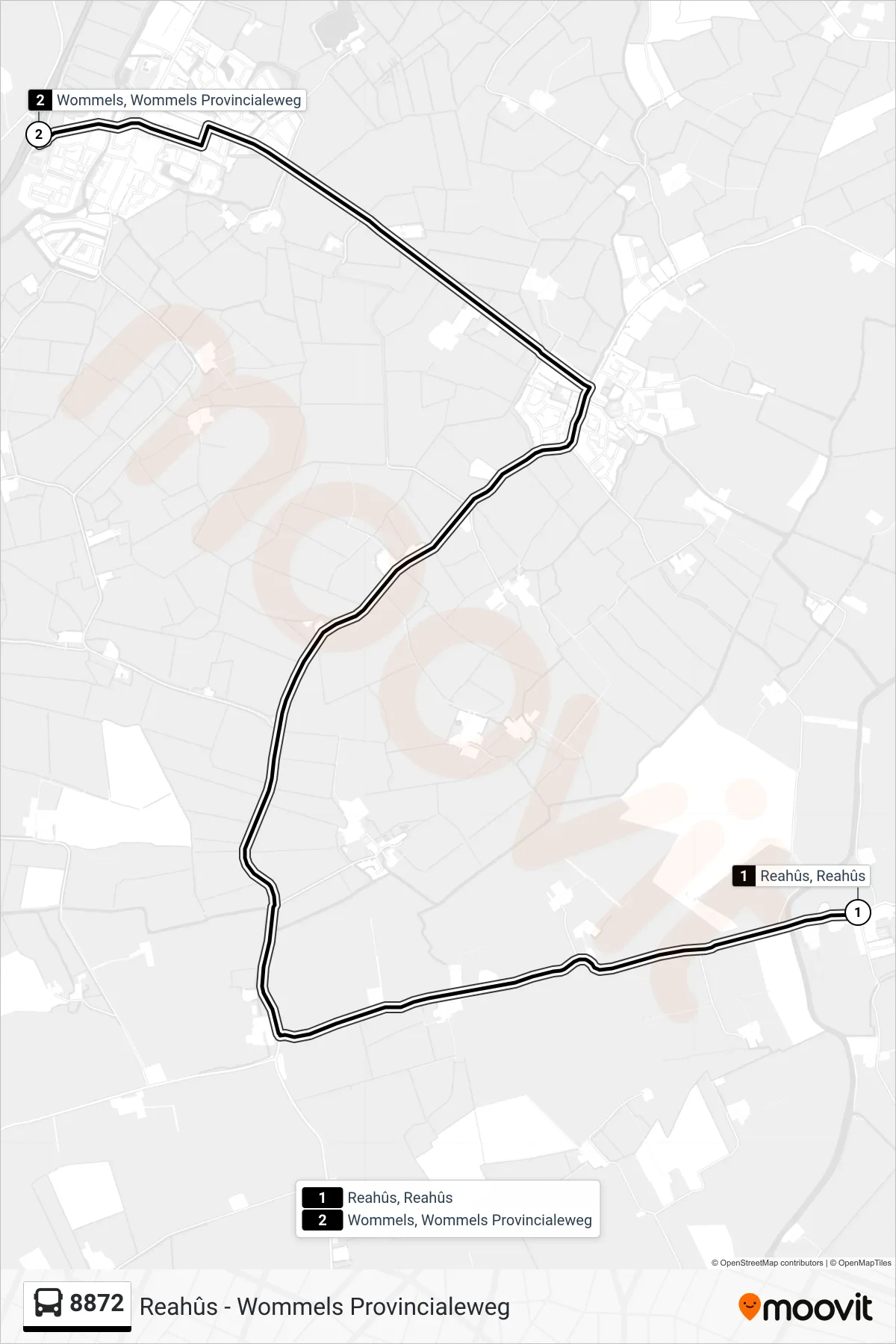 8872 bus Line (Wommels) route and stops on a map