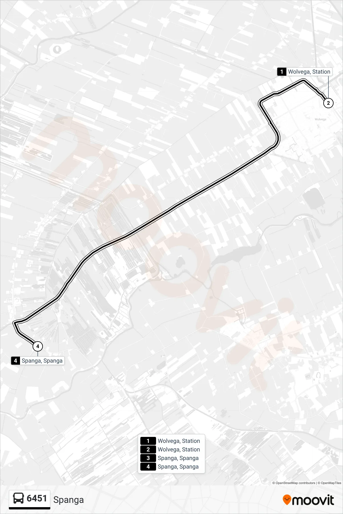 Lijn 6451 (bus, Spanga): route en haltes op de kaart