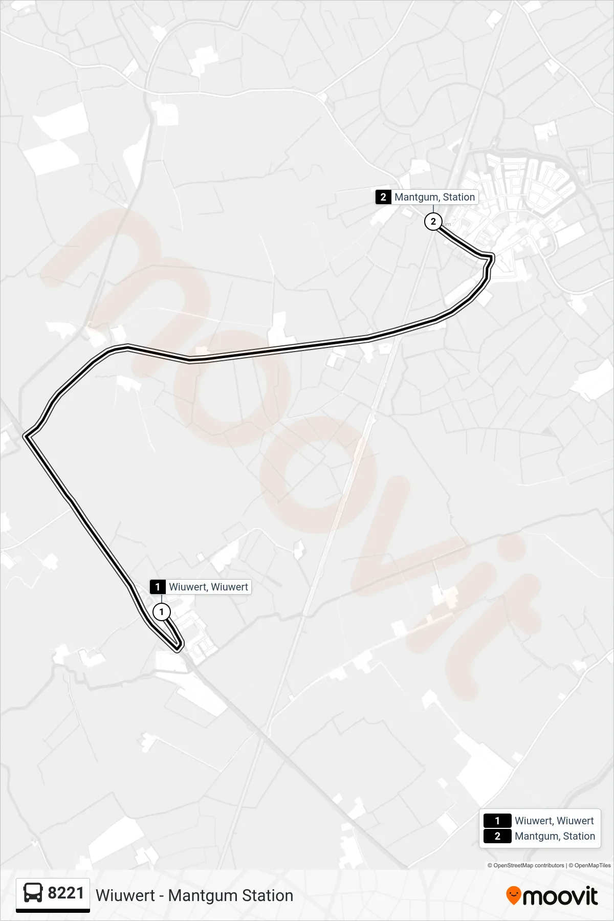 Lijn 8221 (bus, Mantgum): route en haltes op de kaart