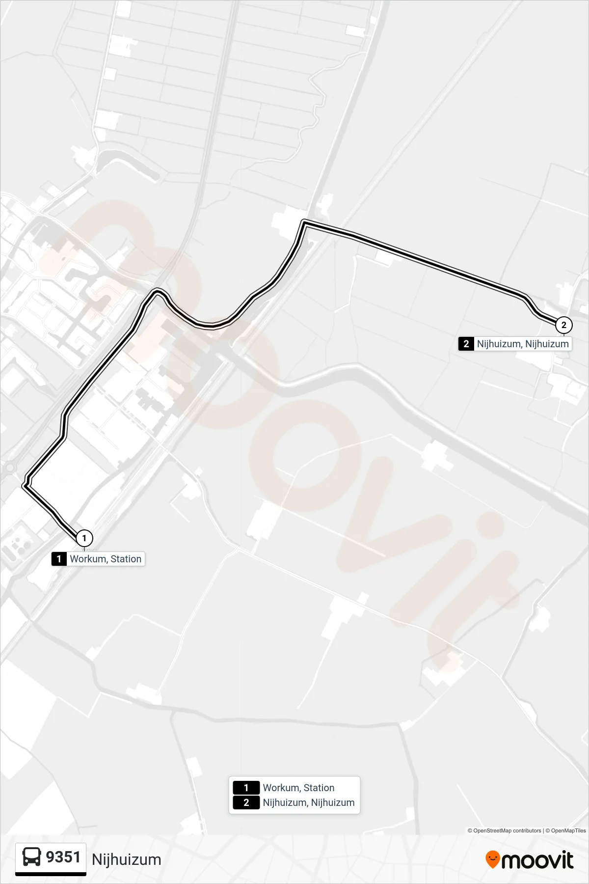 Lijn 9351 (bus, Nijhuizum): route en haltes op de kaart