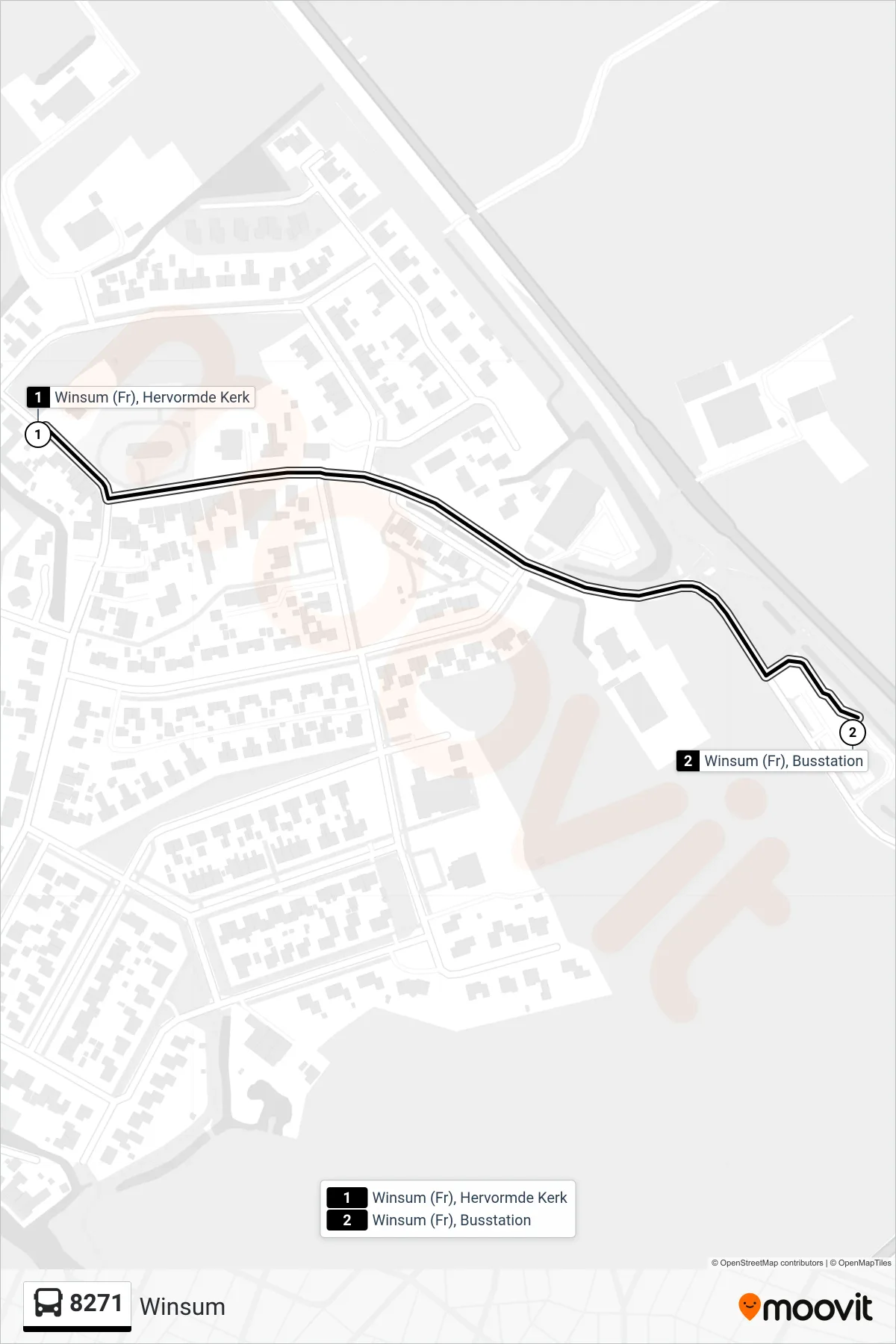 8271 bus Line (Winsum) route and stops on a map