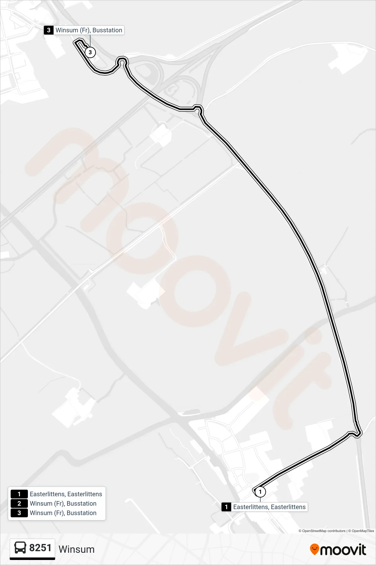 Lijn 8251 (bus, Winsum): route en haltes op de kaart