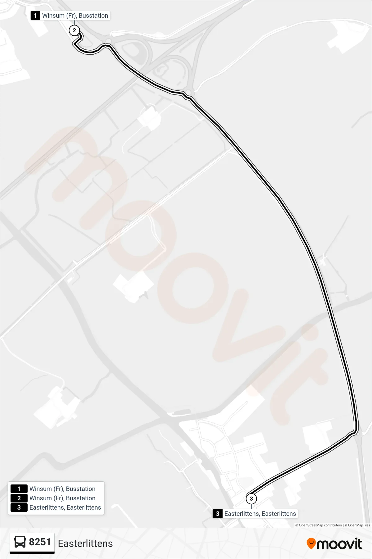 Lijn 8251 (bus, Easterlittens): route en haltes op de kaart