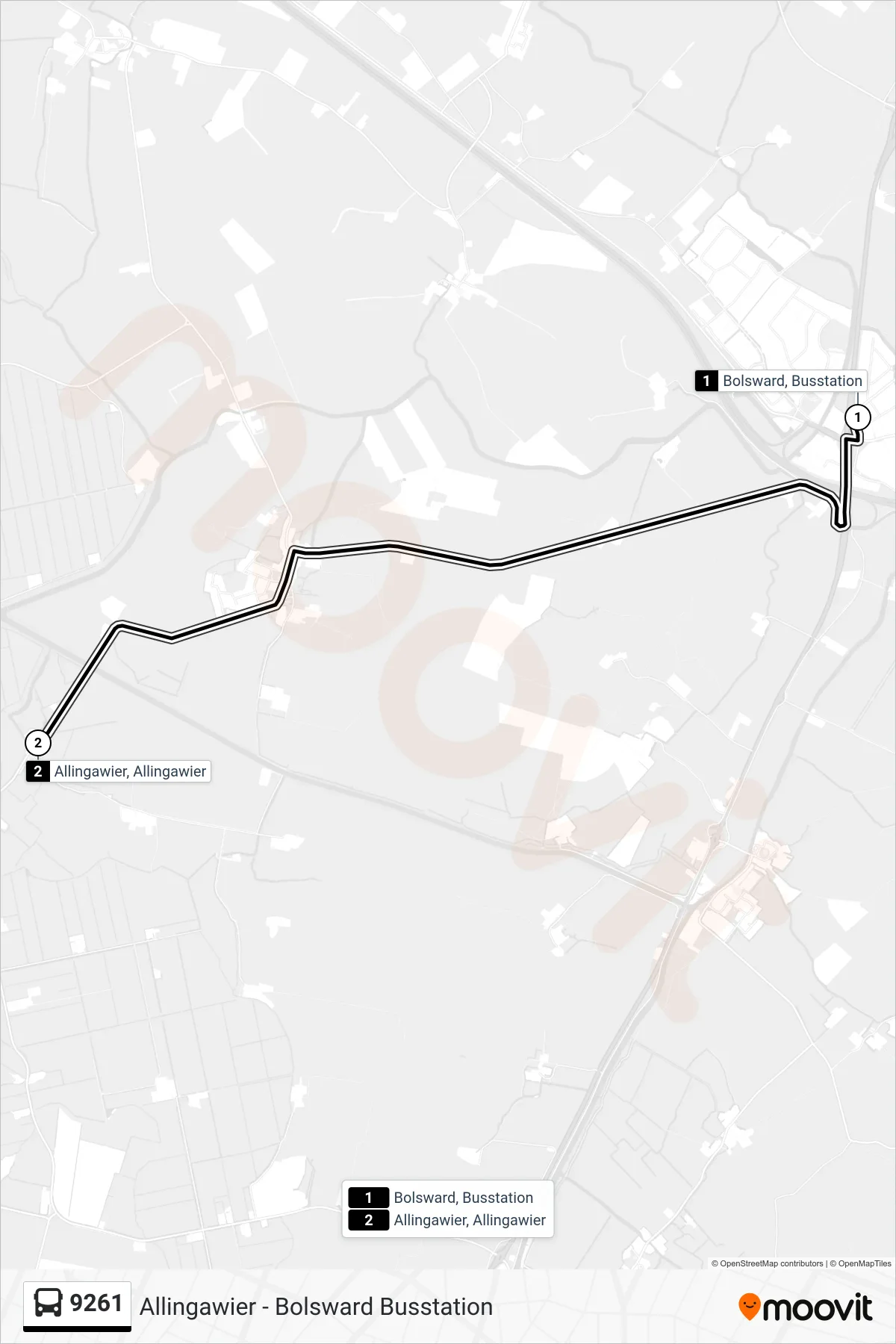 Lijn 9261 (bus, Allingawier): route en haltes op de kaart