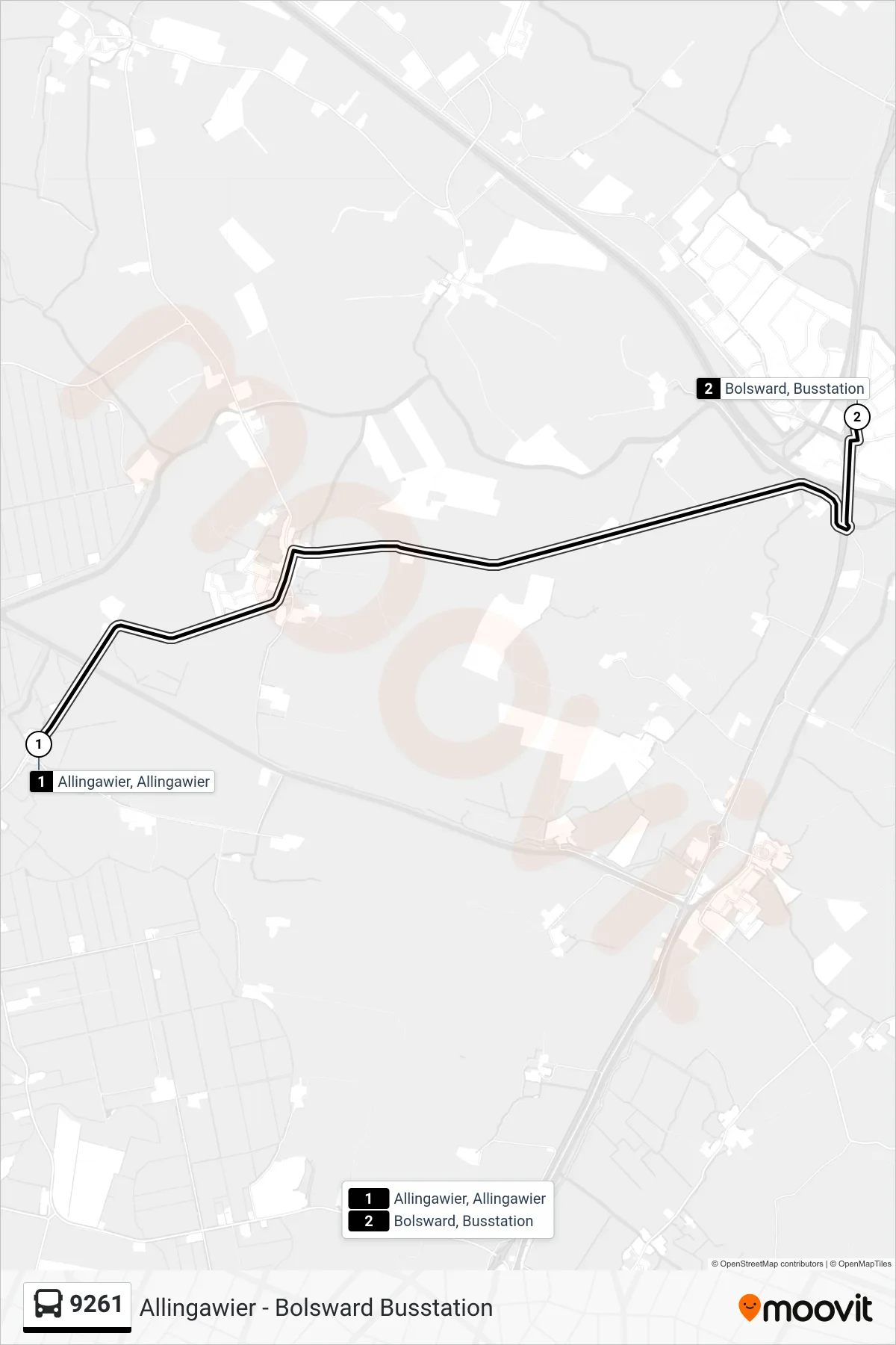9261 bus Line (Bolsward) route and stops on a map