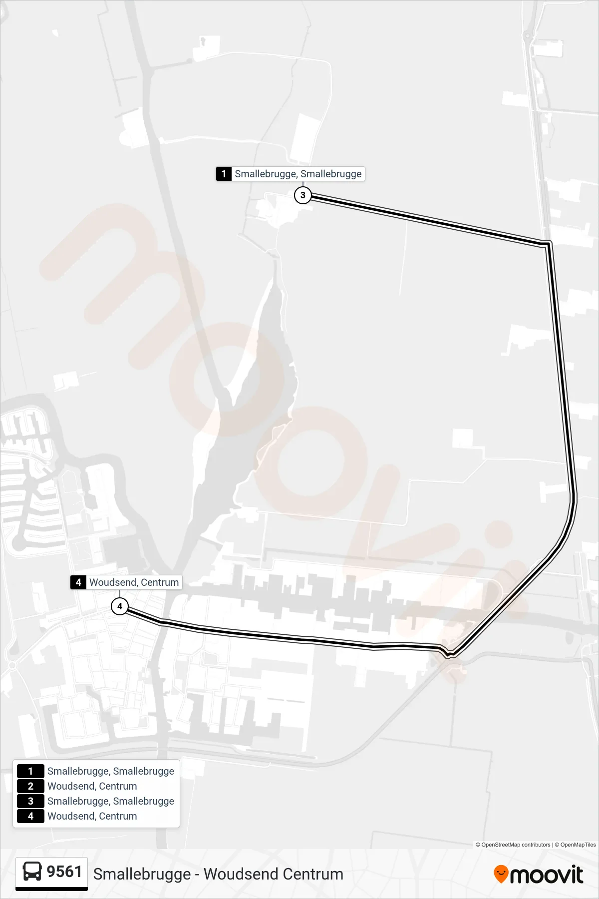 9561 bus Line (Woudsend) route and stops on a map