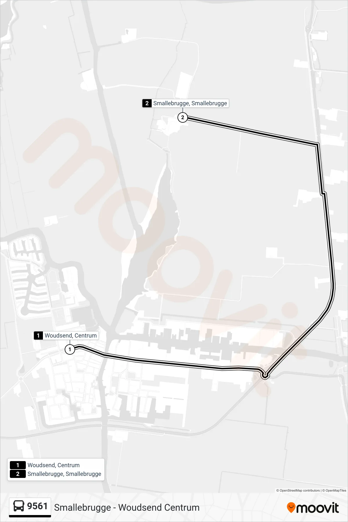 Lijn 9561 (bus, Smallebrugge): route en haltes op de kaart