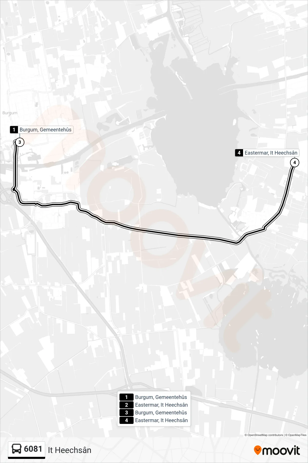 Lijn 6081 (bus, It Heechsân): route en haltes op de kaart