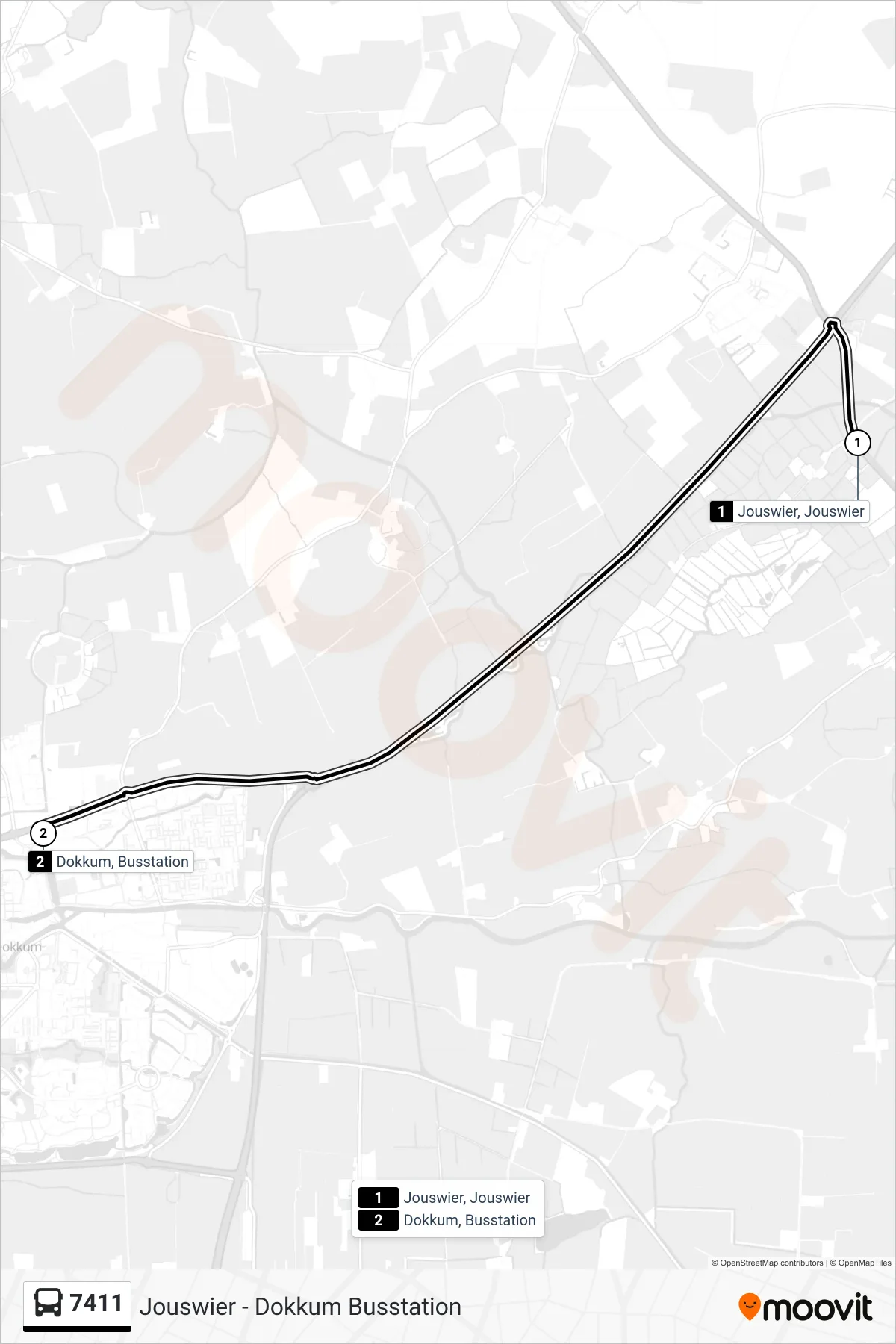 Lijn 7411 (bus, Dokkum): route en haltes op de kaart