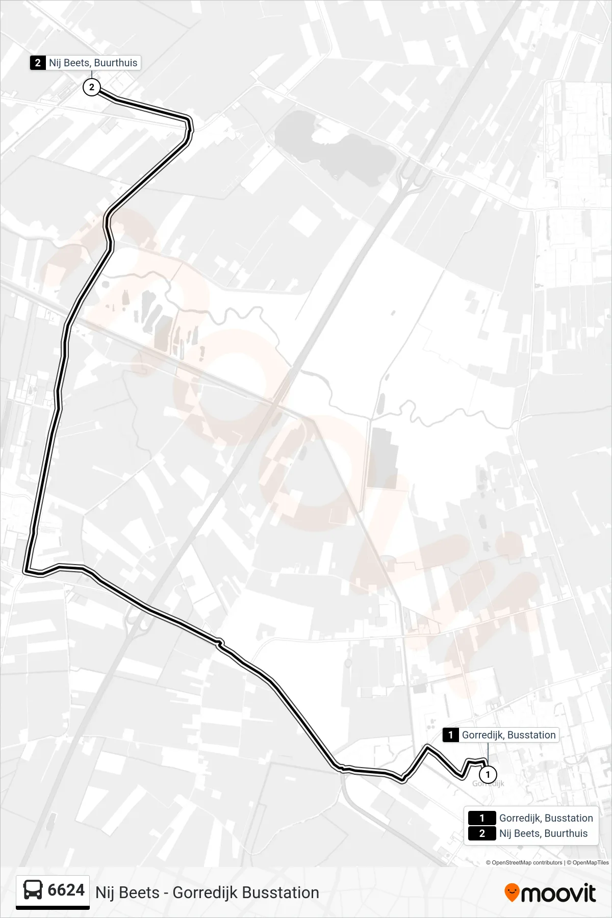 Lijn 6624 (bus, Nij Beets): route en haltes op de kaart