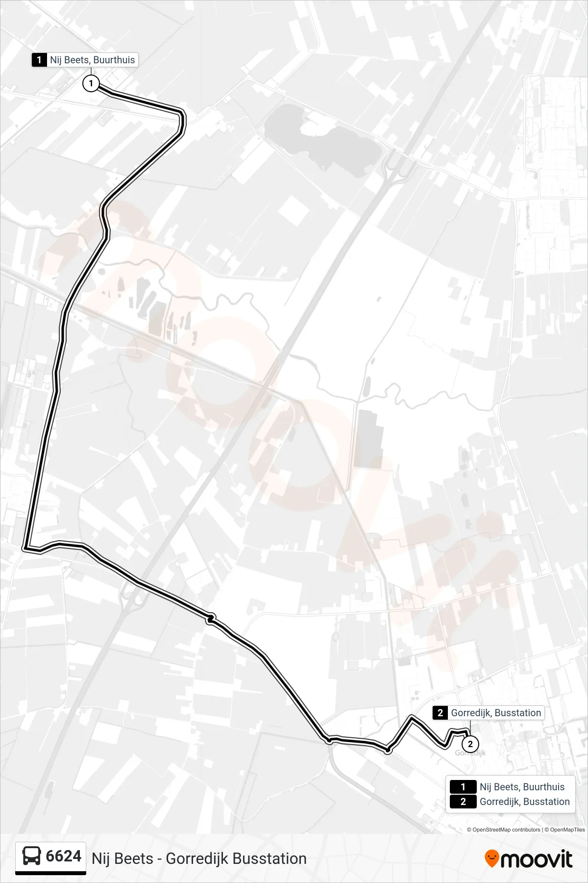 Lijn 6624 (bus, Gorredijk): route en haltes op de kaart