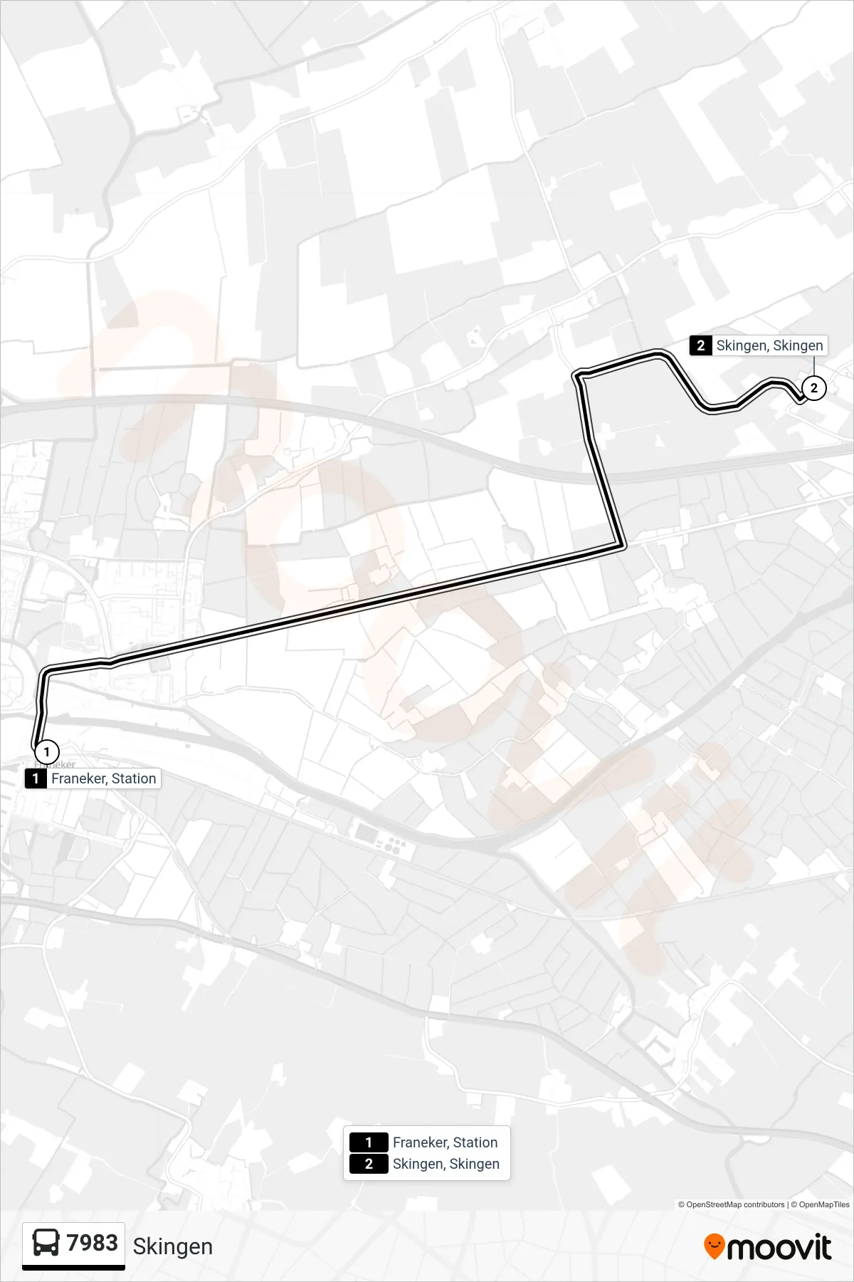7983 bus Line (Skingen) route and stops on a map