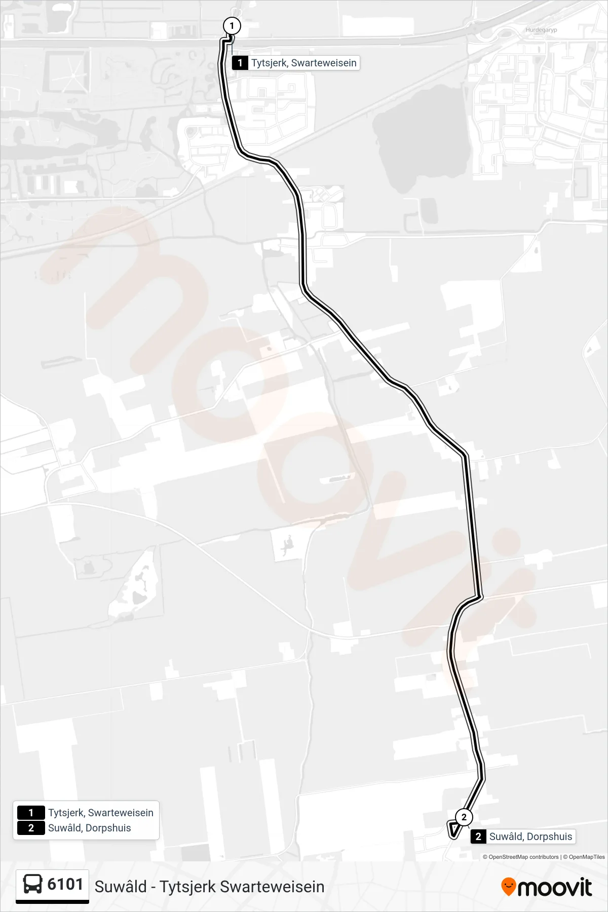 Lijn 6101 (bus, Sûwald): route en haltes op de kaart