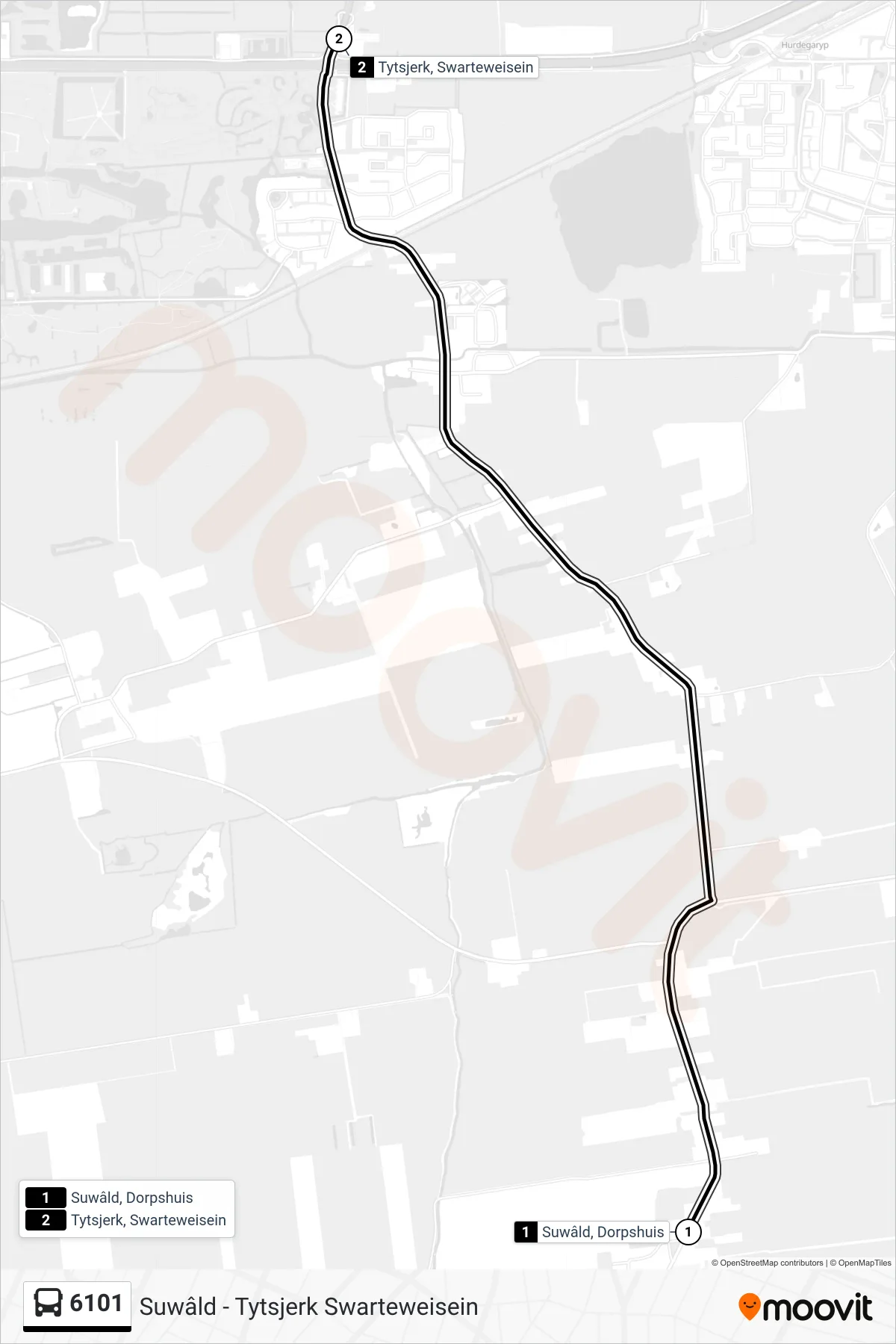 Lijn 6101 (bus, Tytsjerk): route en haltes op de kaart