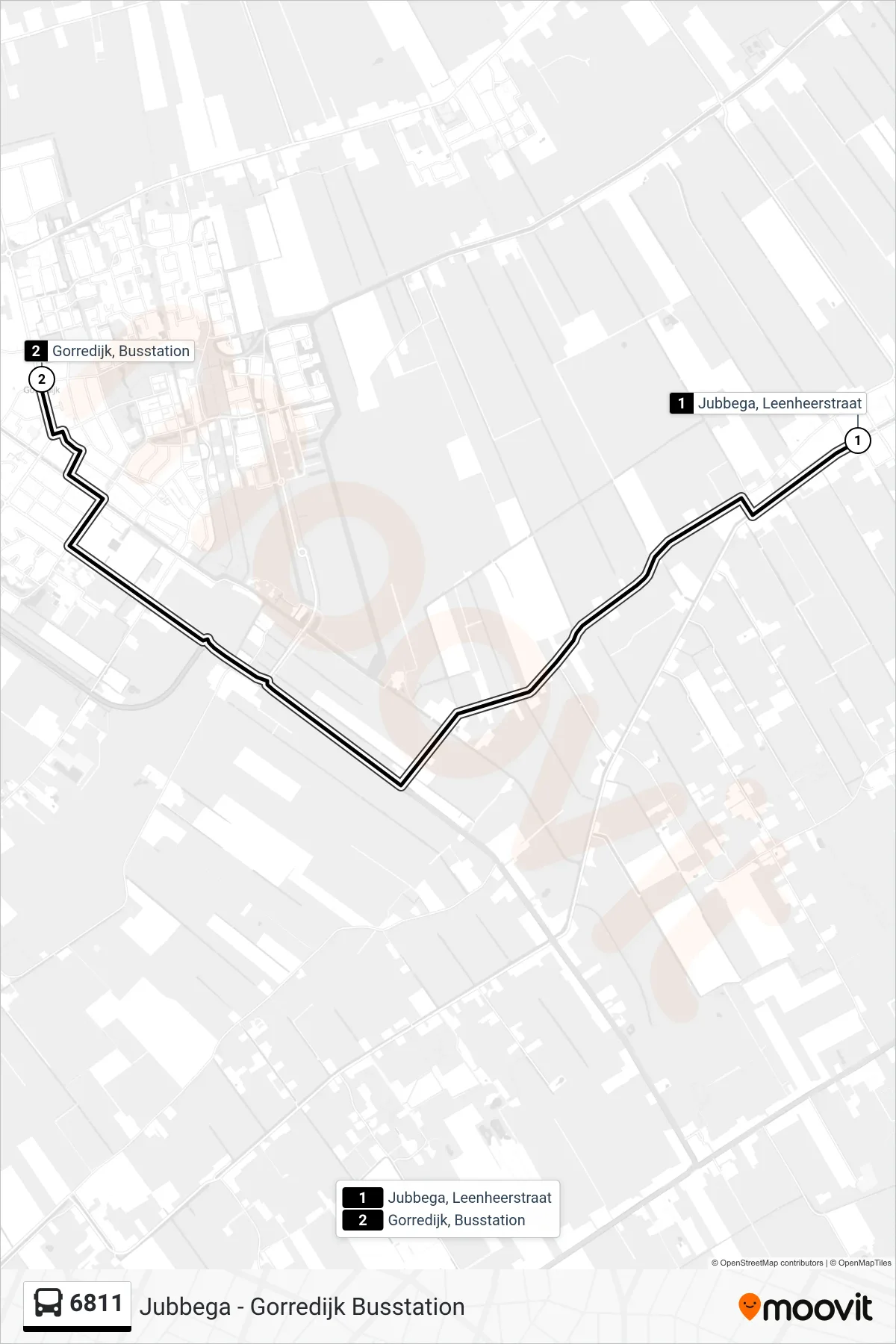 Lijn 6811 (bus, Gorredijk): route en haltes op de kaart