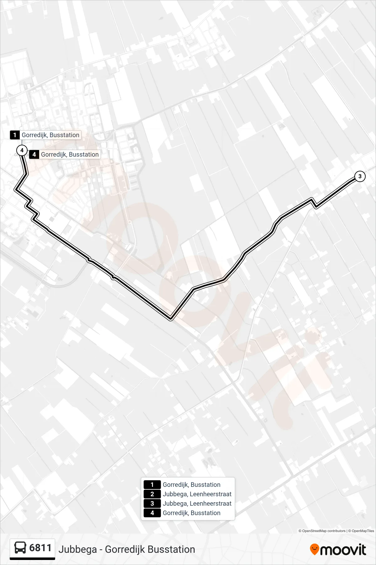 Lijn 6811 (bus, Jubbega): route en haltes op de kaart