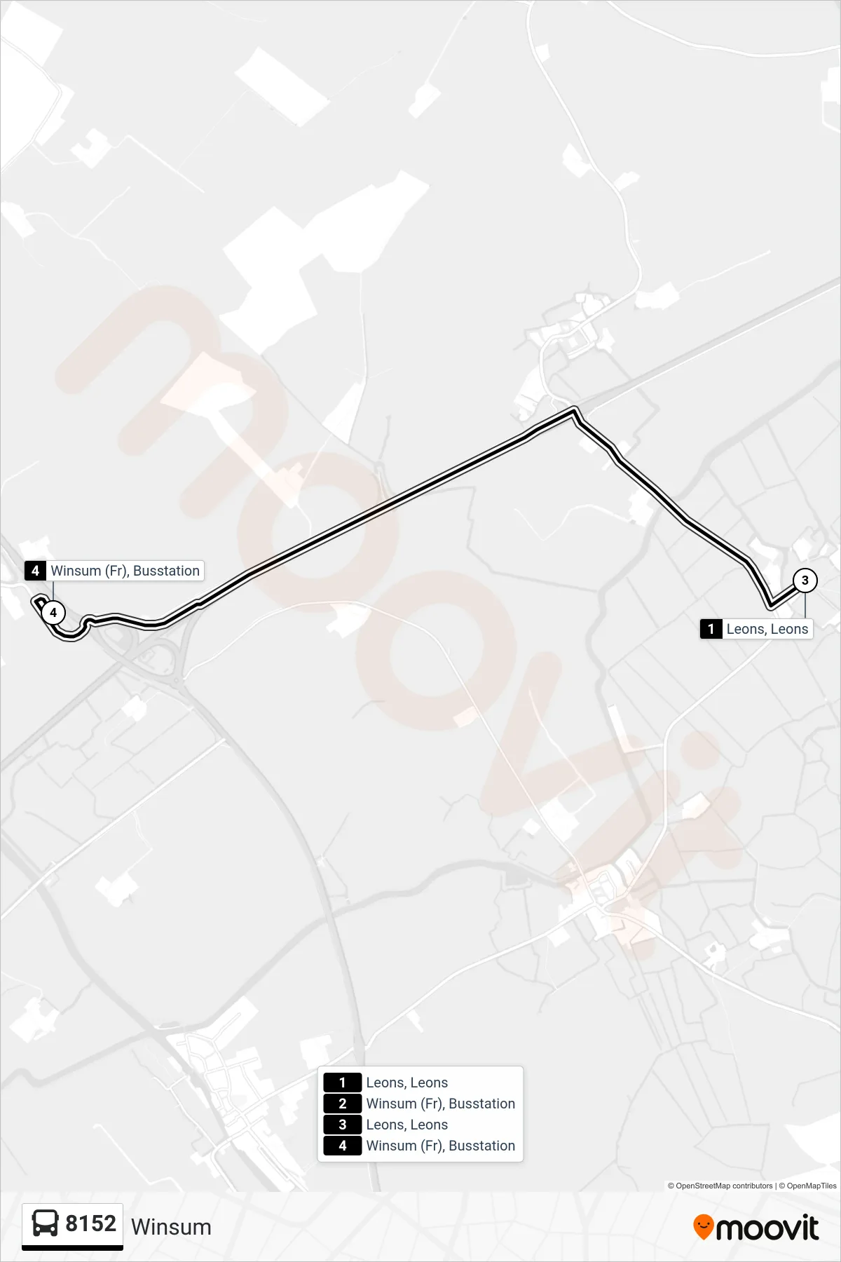 Lijn 8152 (bus, Winsum): route en haltes op de kaart