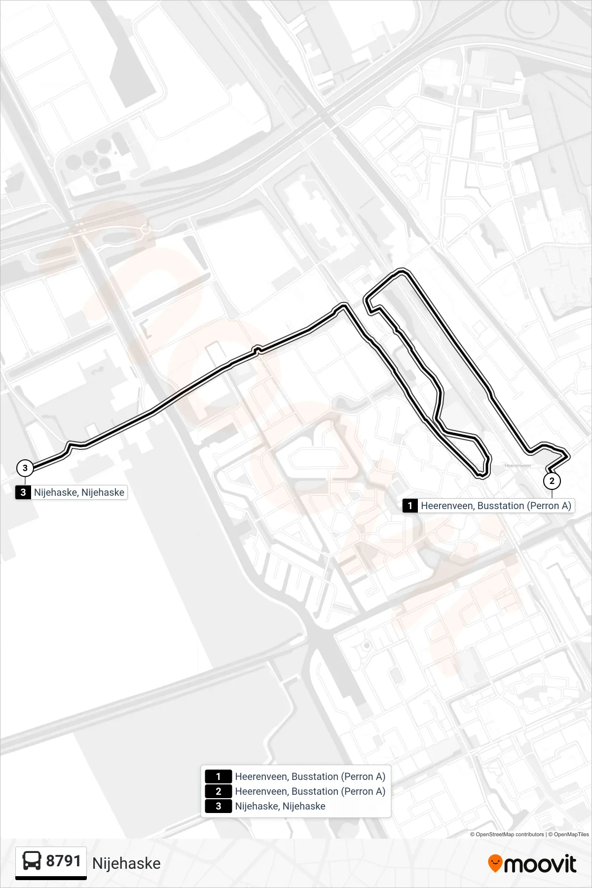 Lijn 8791 (bus, Nijehaske): route en haltes op de kaart