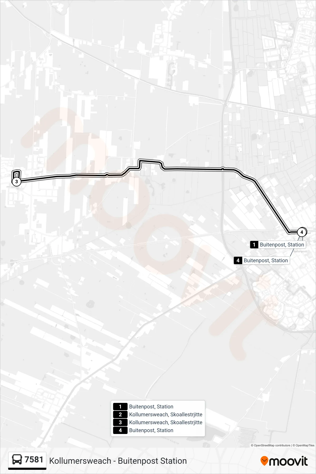 Lijn 7581 (bus, Kollumersweach): route en haltes op de kaart