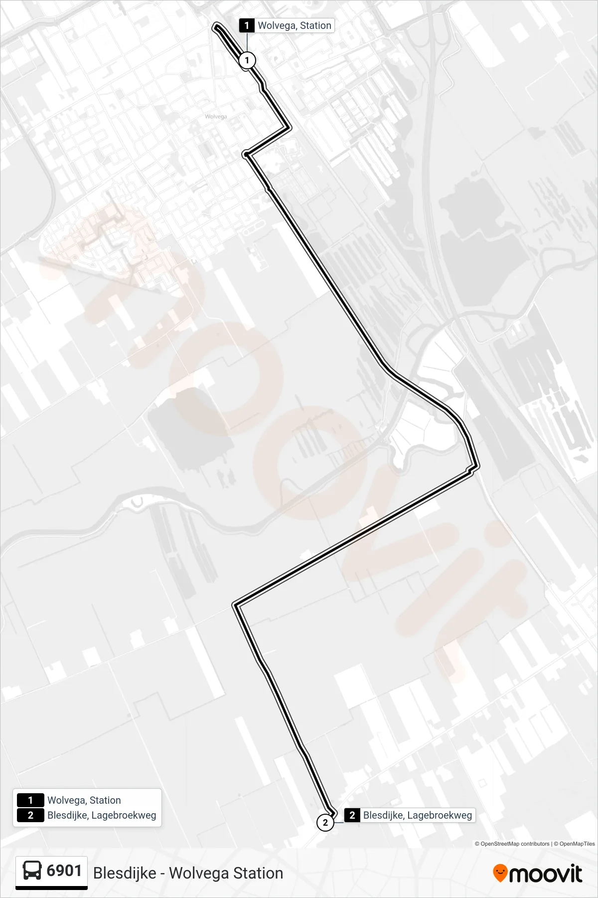 6901 bus Line (Blesdijke) route and stops on a map