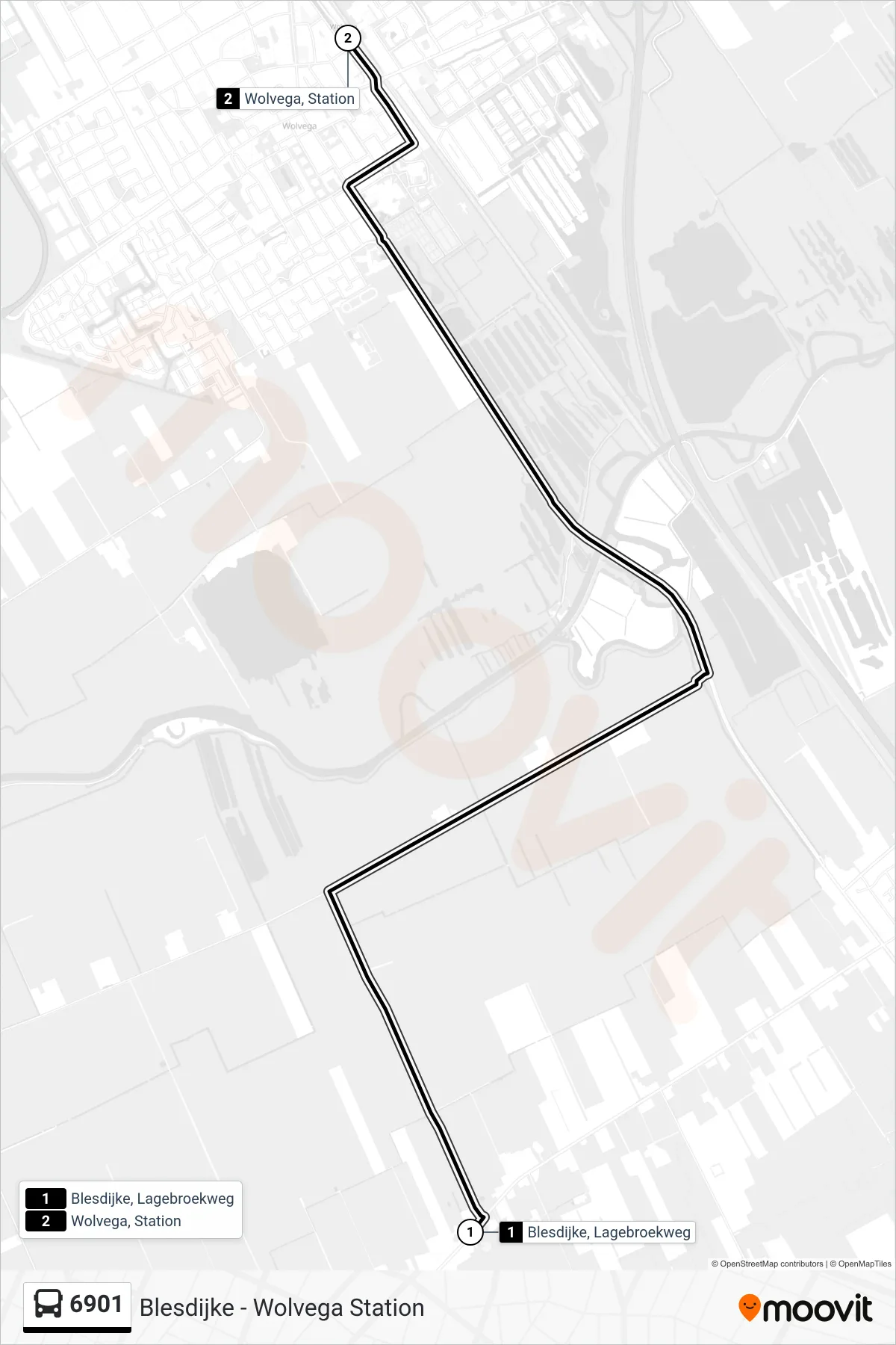Lijn 6901 (bus, Wolvega): route en haltes op de kaart